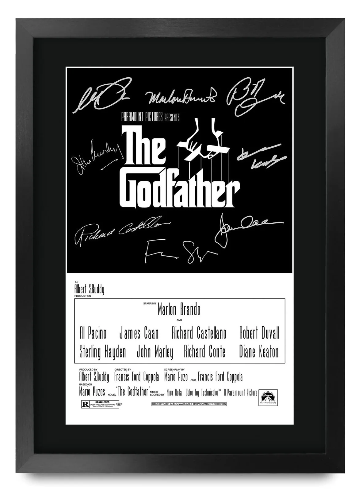 Framed Godfather Part 1 Poster - Al Pacino & Marlon Brando Autographed Gift - 16, image 2