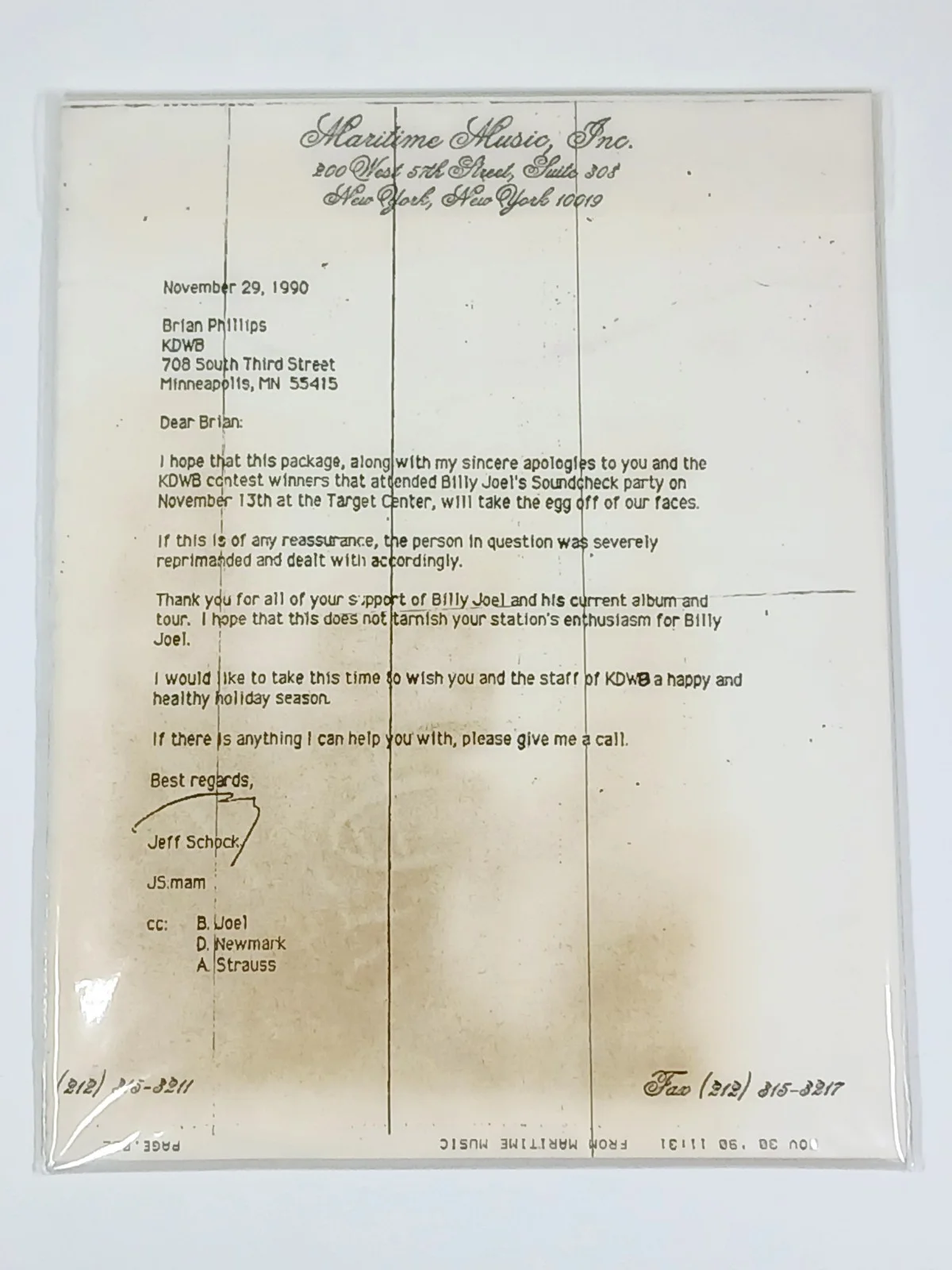 BILLY JOEL SIGNED 8 x 10 PHOTO & VTG CONCERT TOUR SHIRT + RARE APOLOGY LETTER, изображение 5