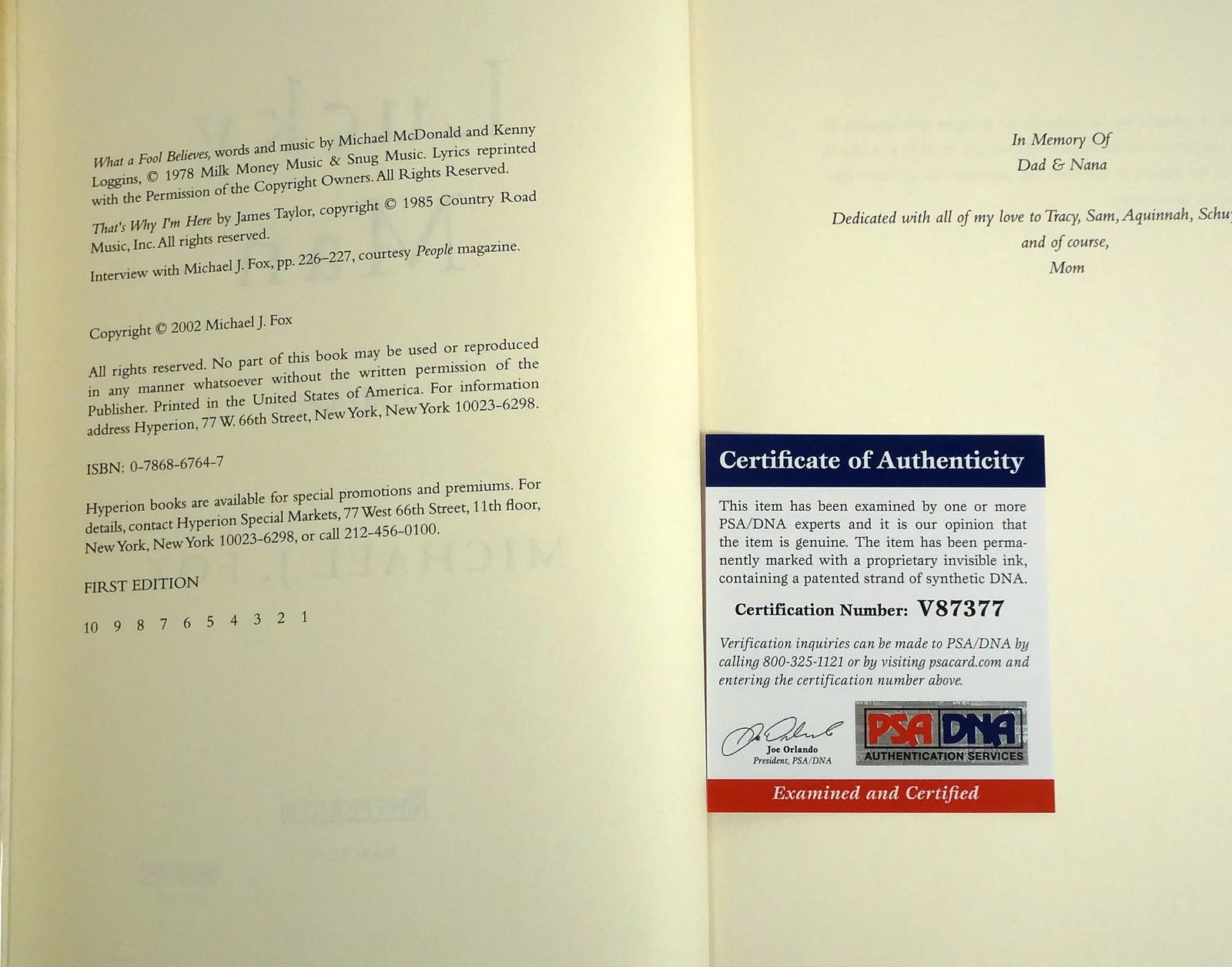 Michael J Fox — Michael J Fox BTTF Signed Autograph Lucky Man 1st Edition Book PSA/DNA COA, image 3