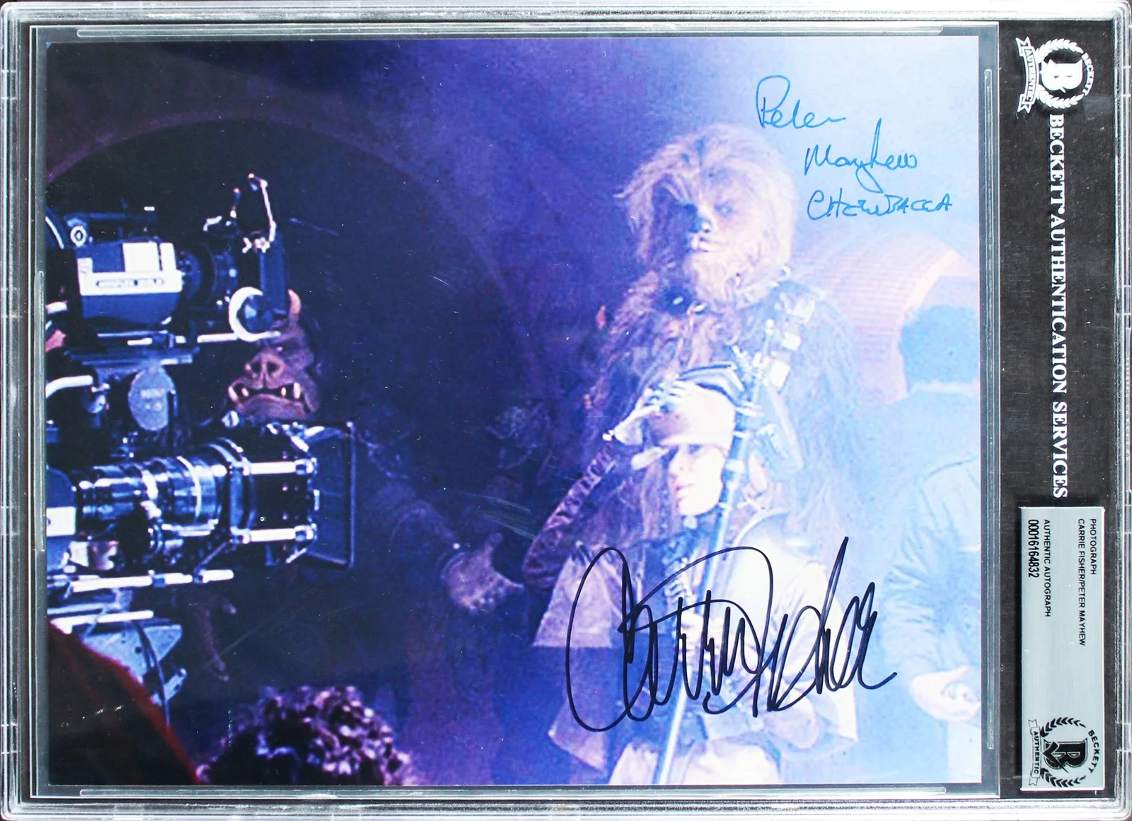 Carrie Fisher & Peter Mayhew — Carrie Fisher & Peter Mayhew Star Wars Signed 8x10 Photo BAS Slabbed