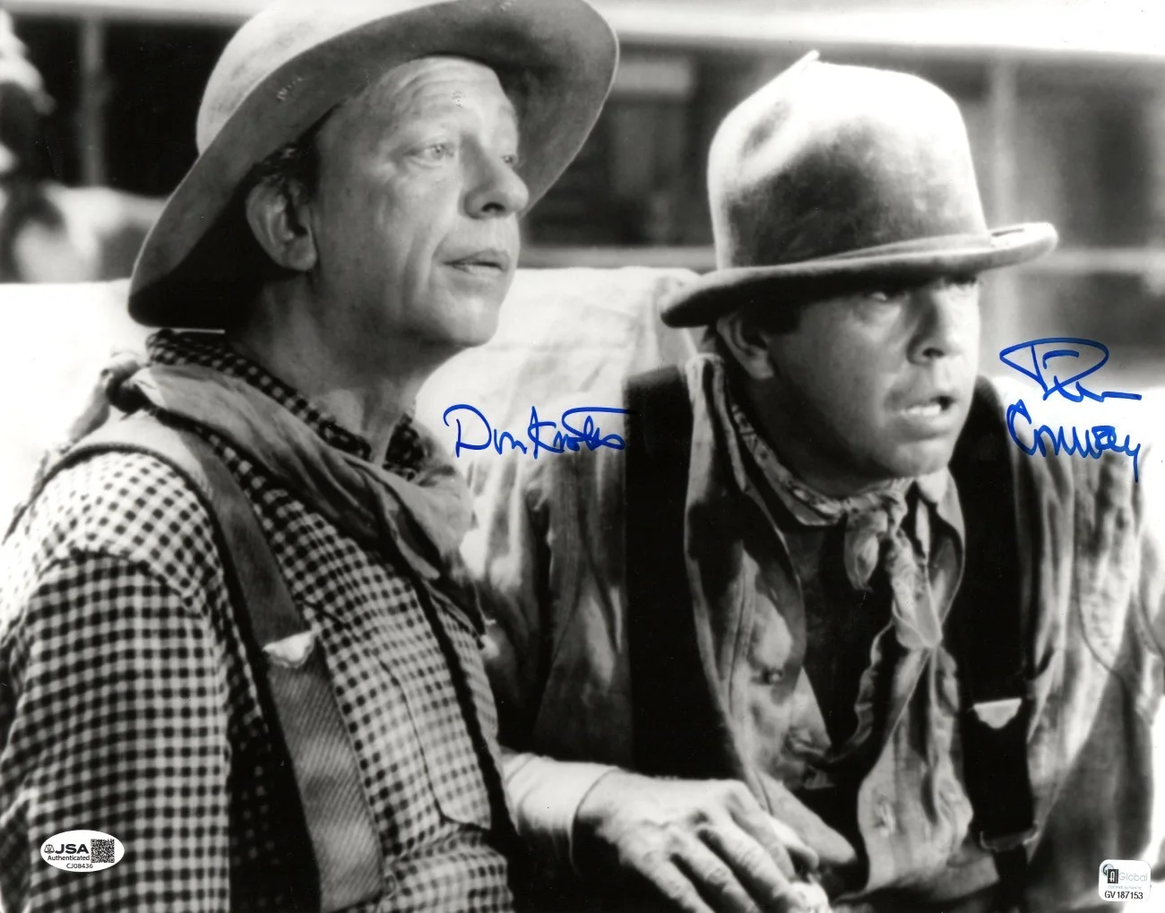 Don Knotts, Tim Conway — Don Knotts Tim Conway Dual Signed 11X14 Photo Apple Dumpling Gang JSA CJ08436