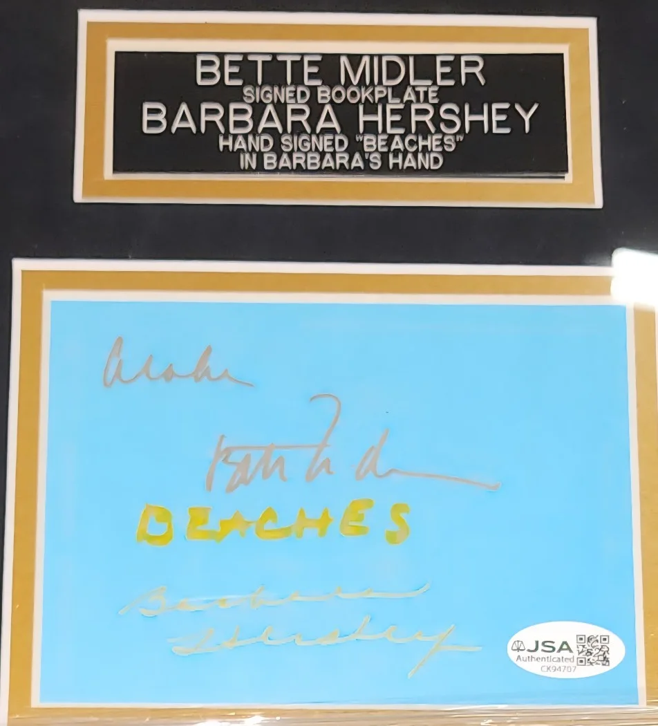 Bette Midler Barbara Hersey — Bette Midler Barbara Hersey Autographed Bookplate Beaches Framed JSA CK94707, image 2