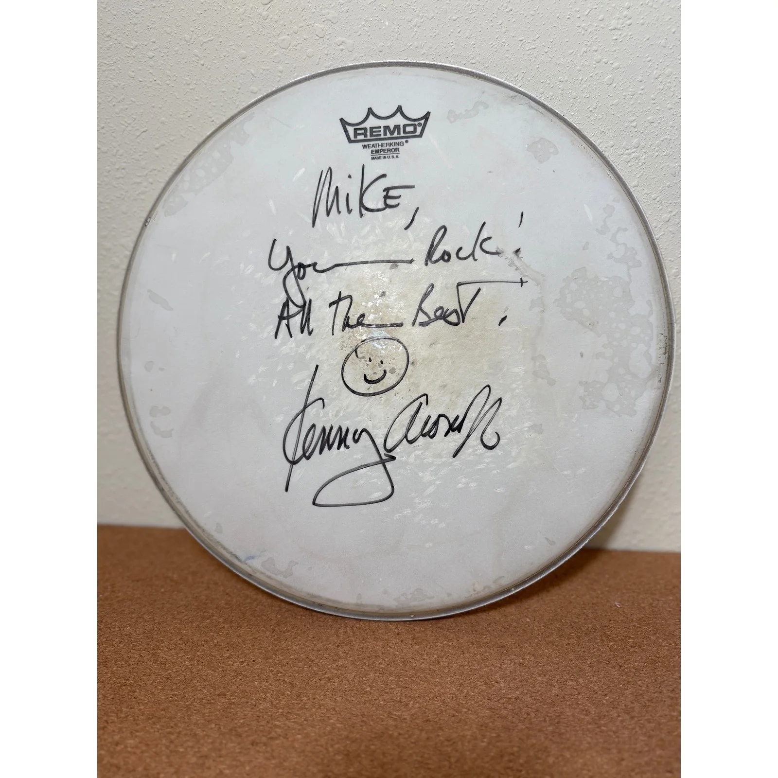 Kenny Aronoff Autographed Remo Weatherking Emperor Drum Head, изображение 4