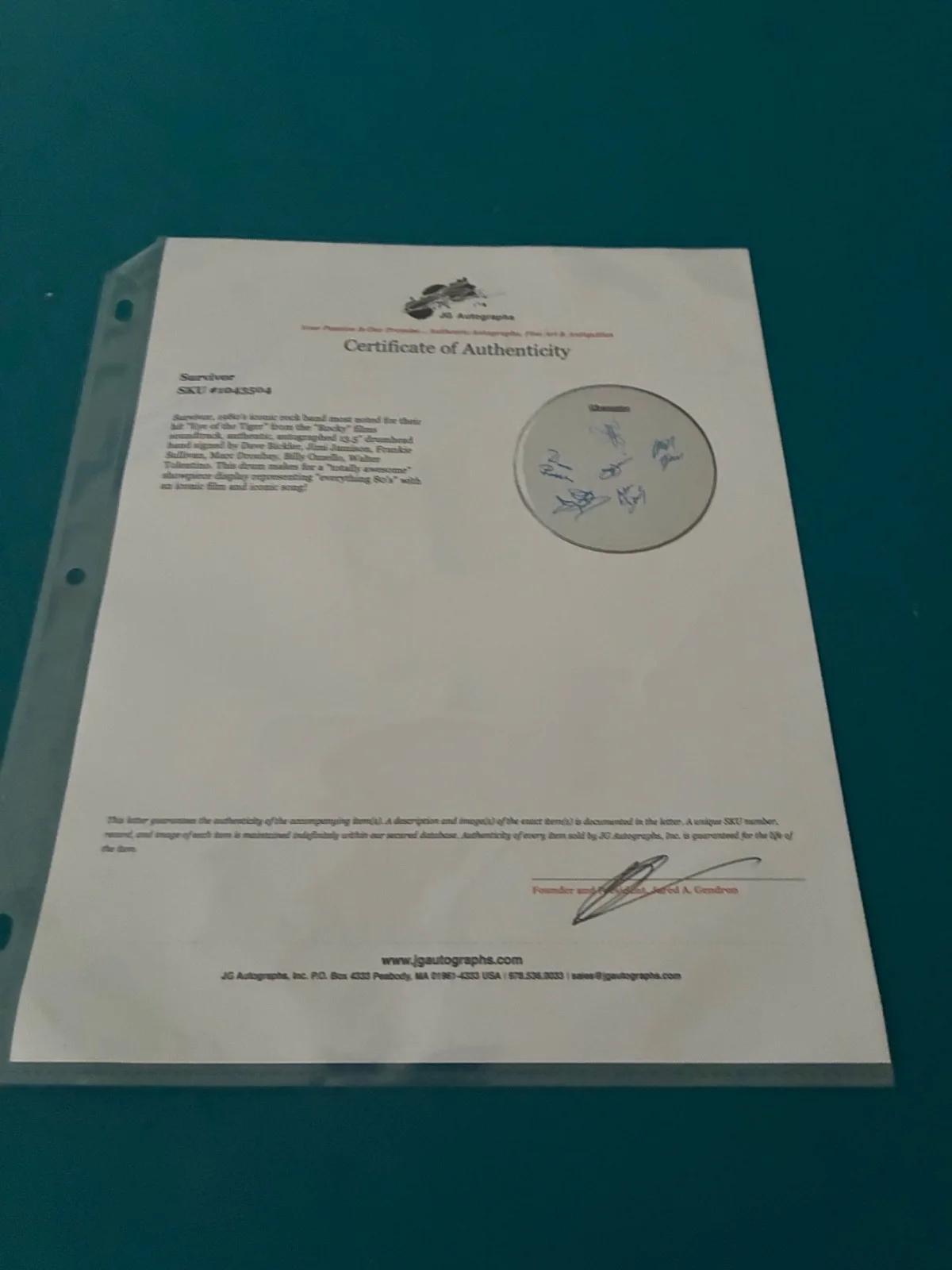 Survivor Band Signed Drumhead w/COA Rare, image 2