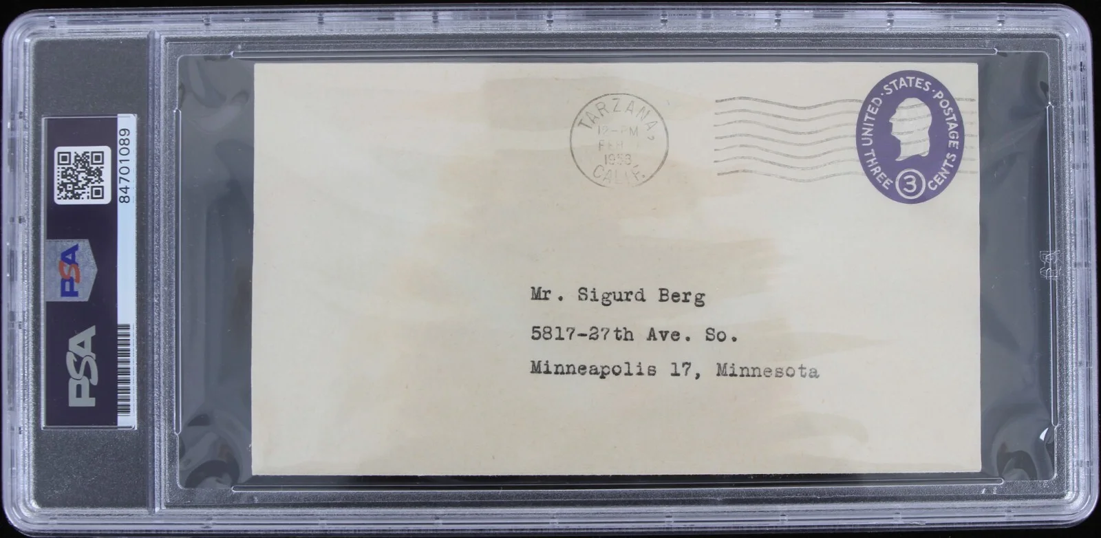 1958 Clayton Moore (d.1999) Lone Ranger Signed Envelope (PSA Slabbed), image 2