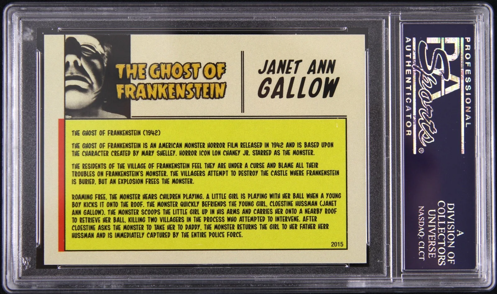 2015 Janet Ann Gallow Ghost of Frankenstein Signed Card (PSA/DNA Slabbed), изображение 2