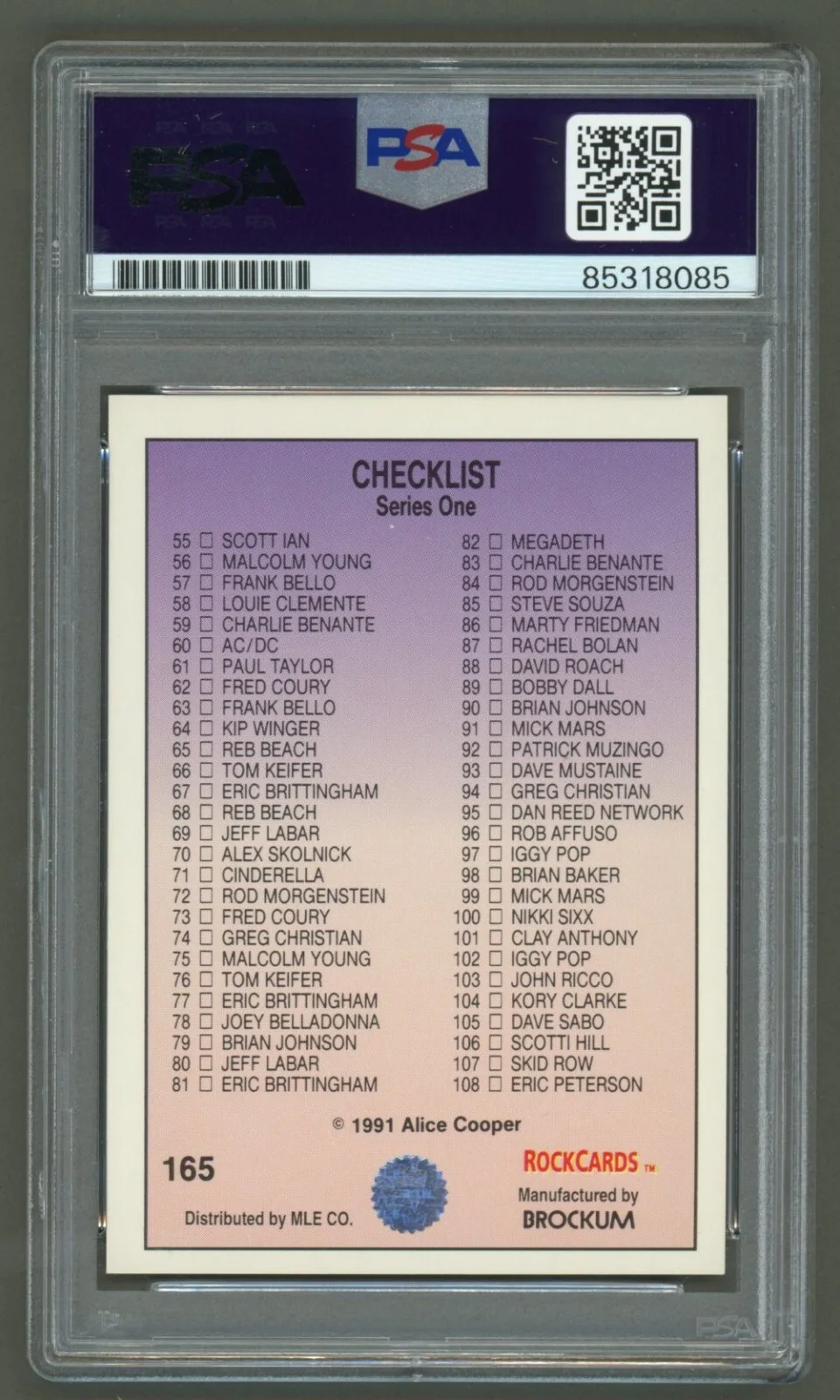 Alice Cooper Signed 1991 Brockum Rock Cards #165 (PSA) Hard Rock Metal Musician, изображение 2