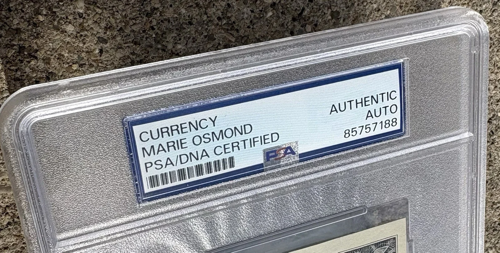 MARIE OSMOND SIGNED PSA/DNA Auto Slabbed Dollar Bill, image 2