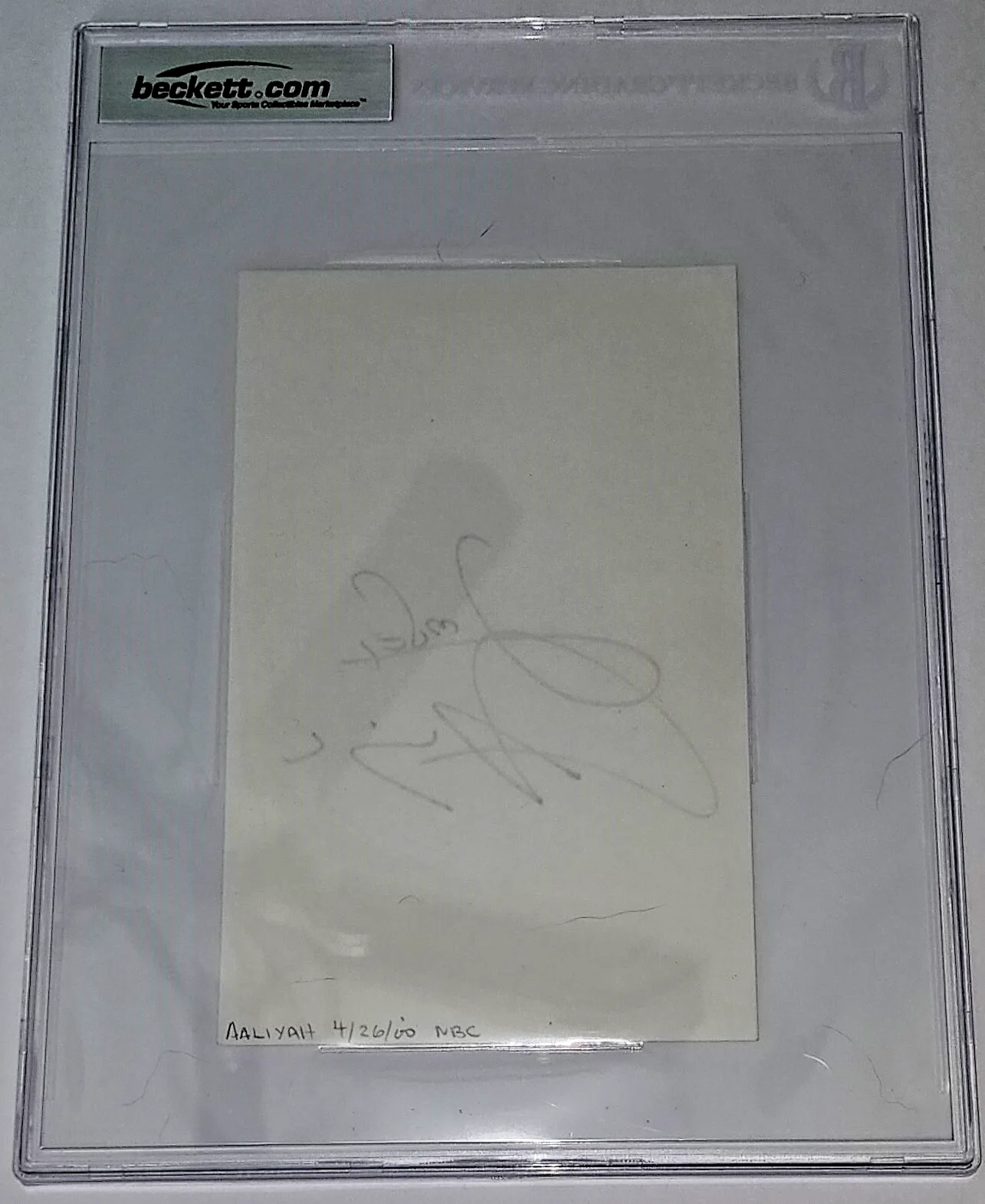 AALIYAH SIGNED 5X8 INDEX CARD SINGER ACTRESS R&B POP HIP-HOP BECKETT BAS SLABBED, image 2