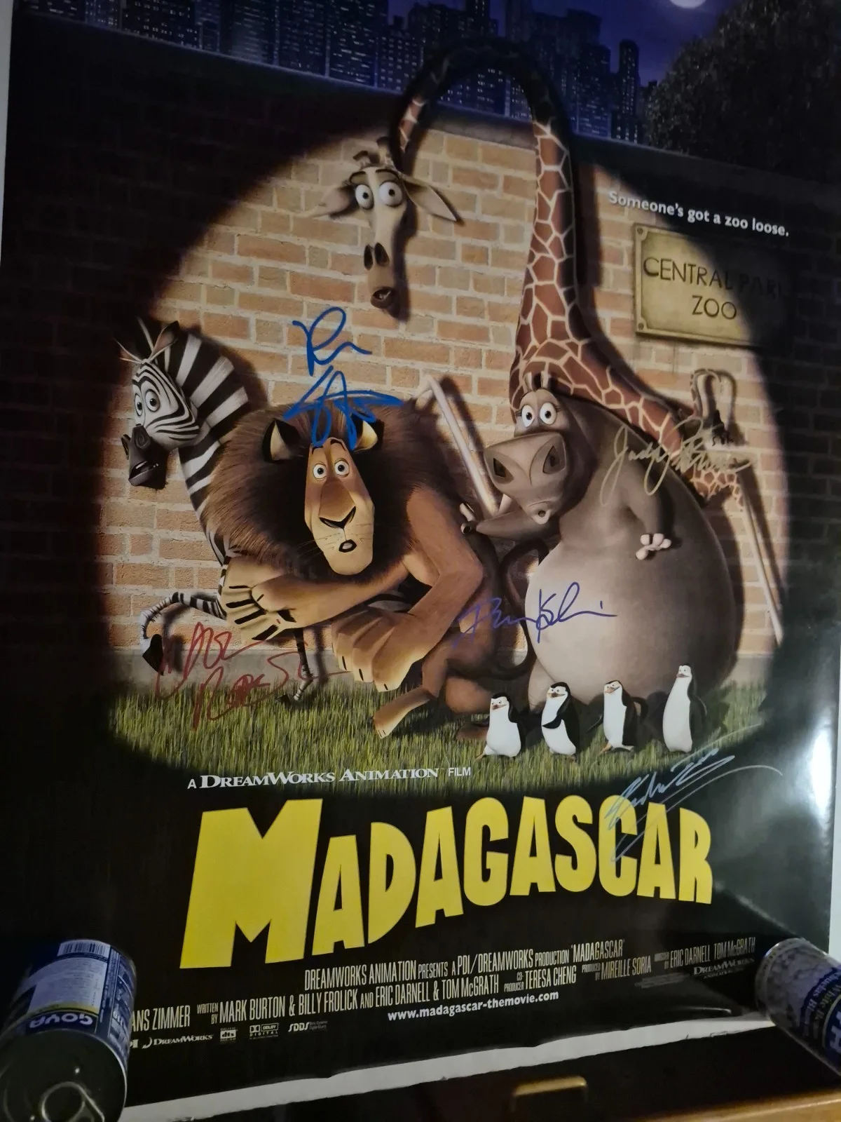SEE BELOW — POSTER DE FILME FRENTE E VERSO ASSINADO PELO ELENCO 'MADAGASCAR - com certificado de autenticidade ekim, изображение 2