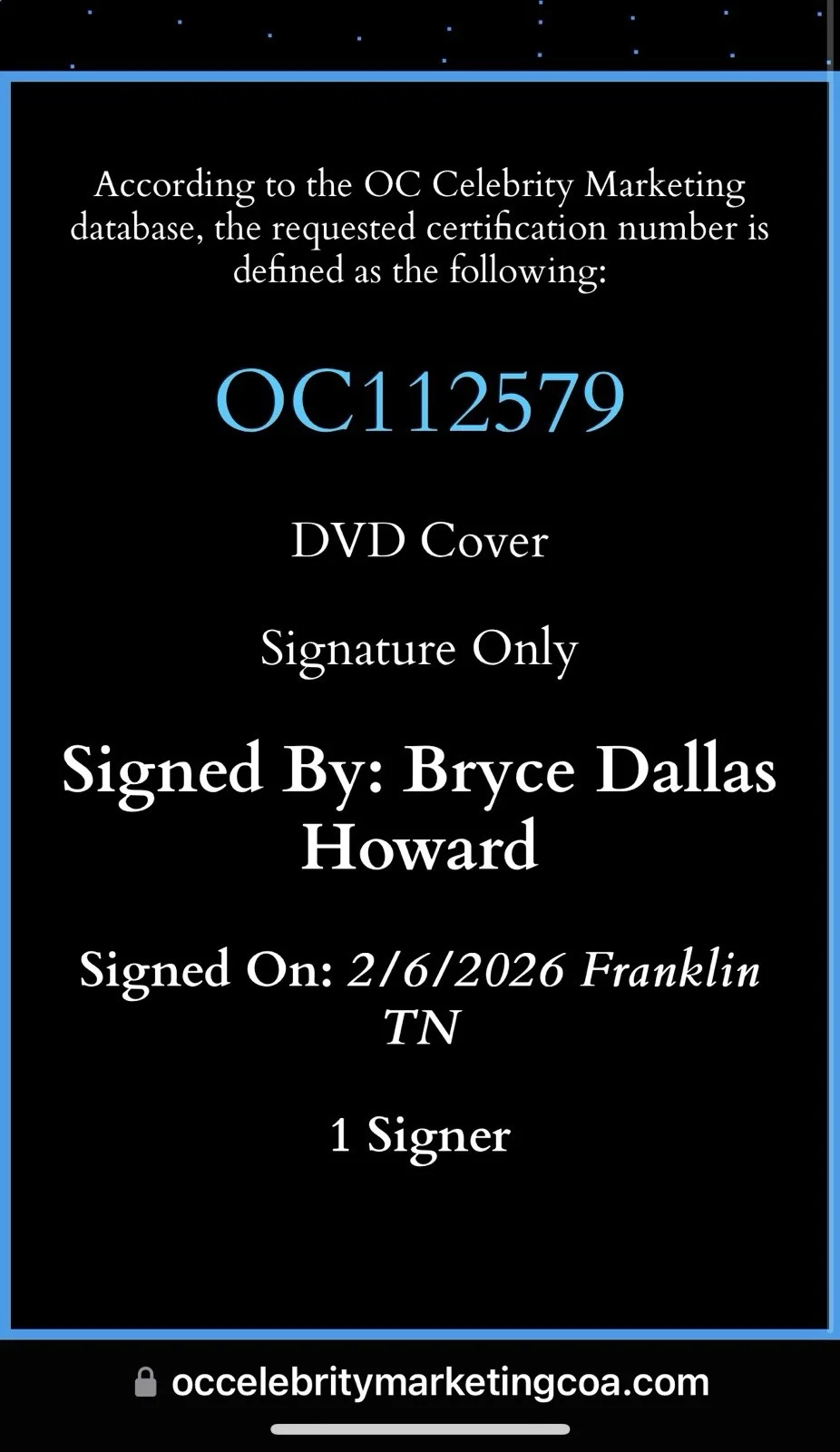 Bryce Dallas Howard — Bryce Dallas Howard Signed Jurassic World DVD Autograph OC Certified 112579, image 3