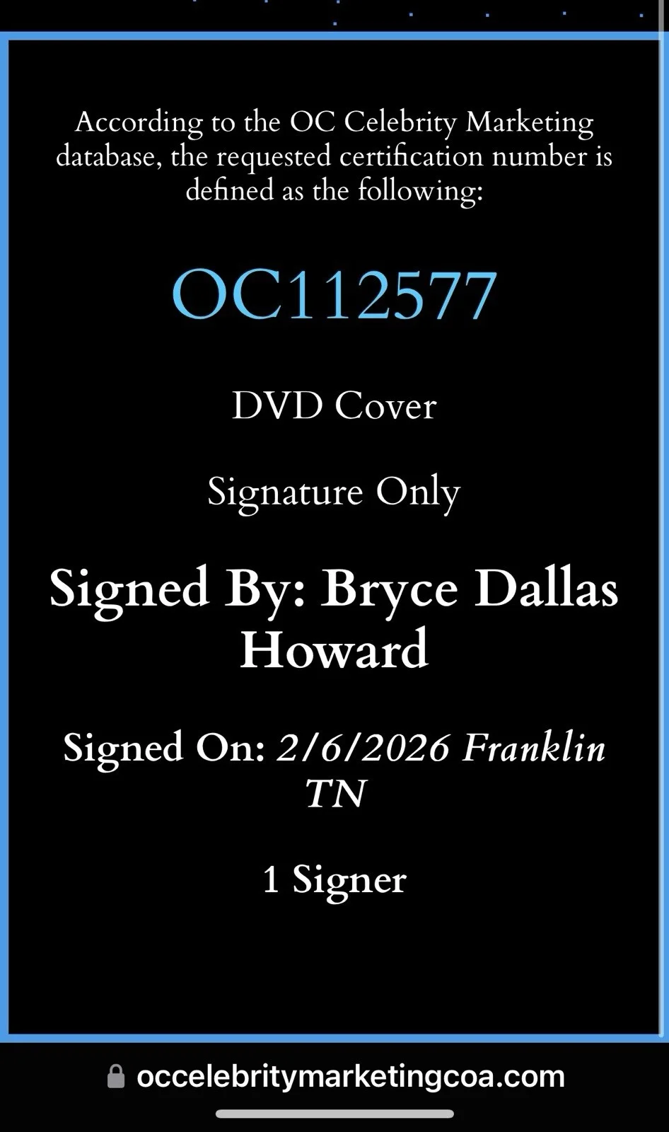 Bryce Dallas Howard — Bryce Dallas Howard Signed Jurassic World DVD Autograph OC Certified 112577, изображение 5