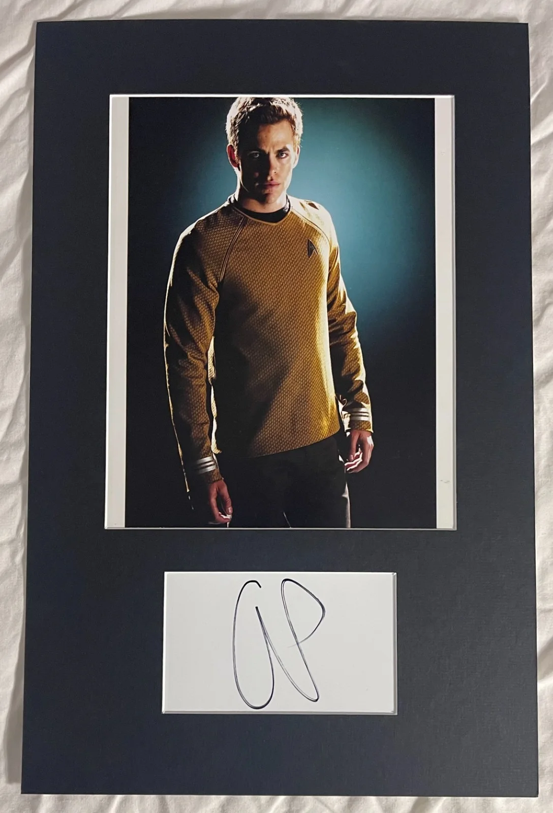 CHRIS PINE — Chris Pine Star Trek matted signed index card with photo 11x17 #1 Kirk