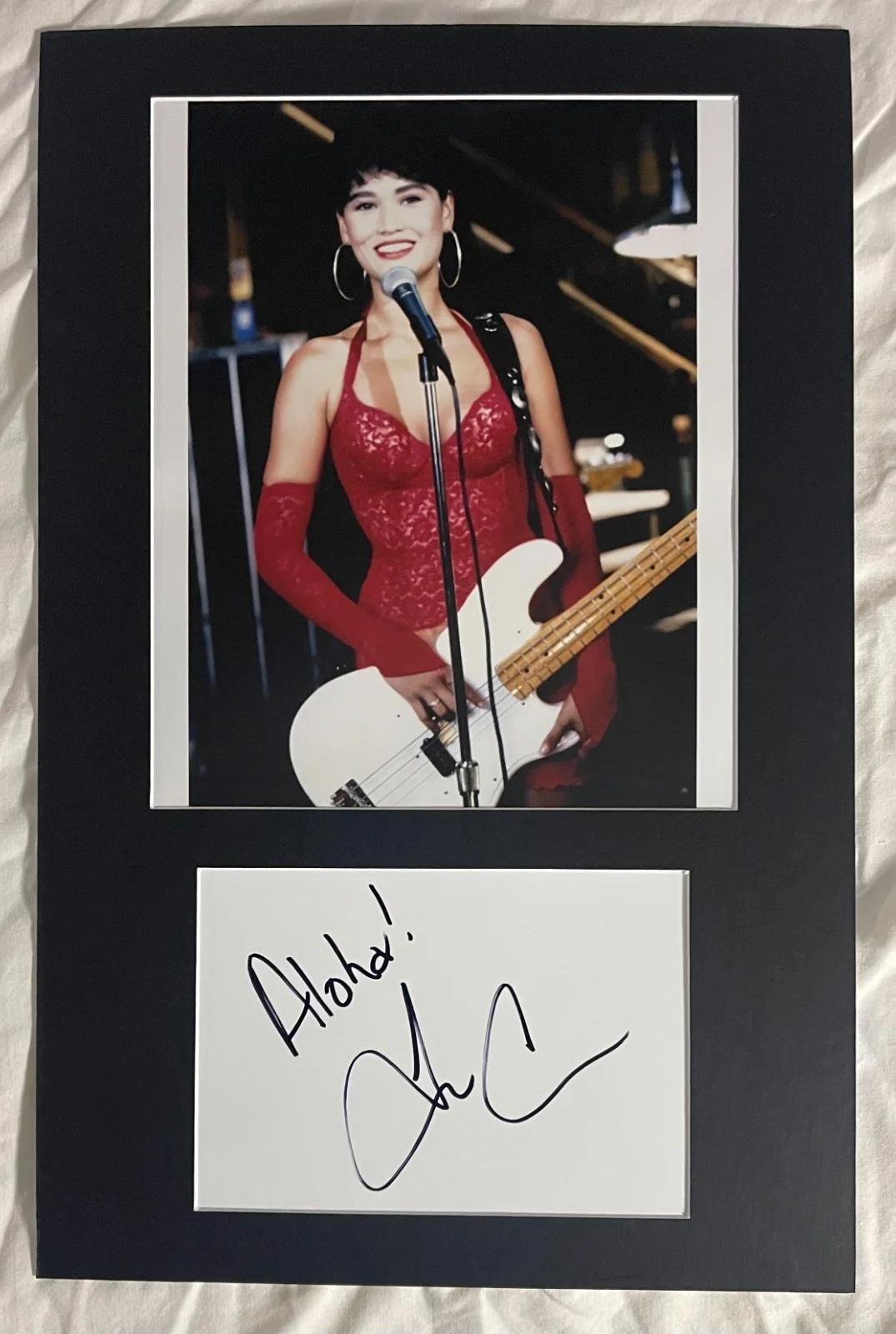 TIA CARRERE — Tia Carrere Wayne's World matted signed index card with photo 11x17 #1 Cassandra