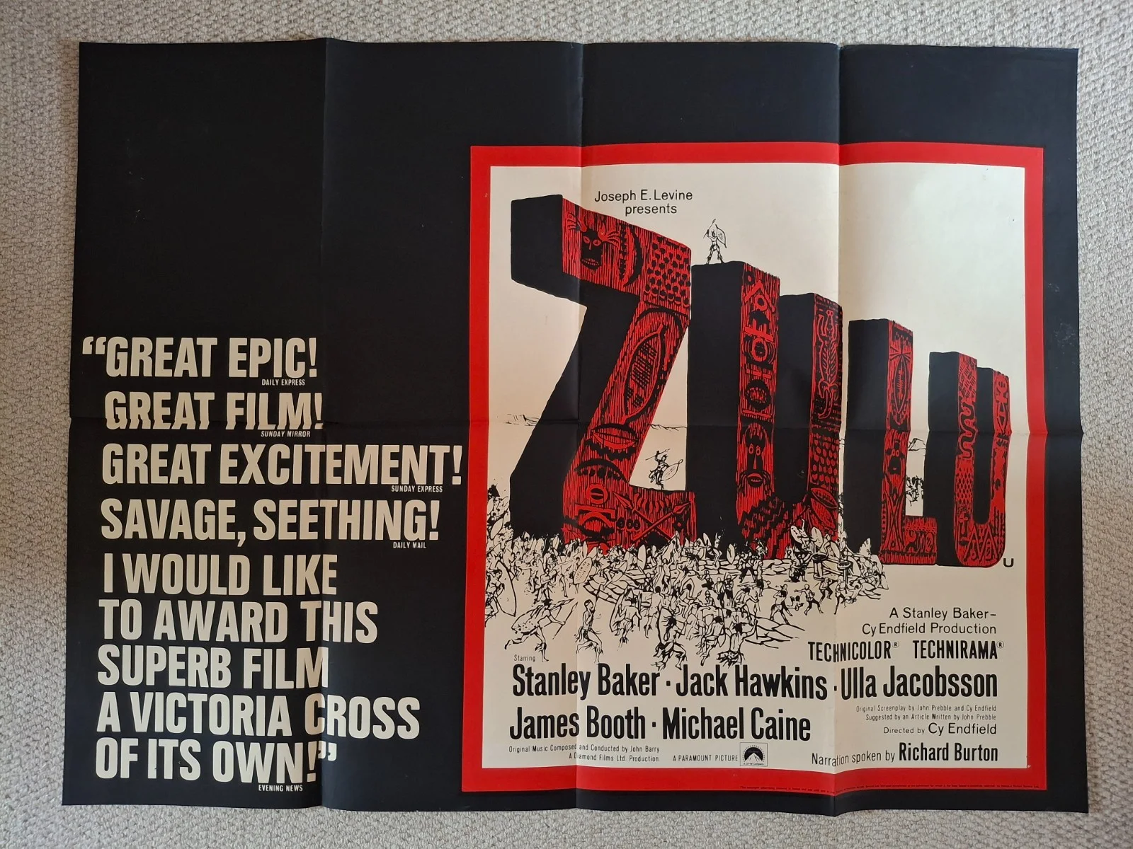 Zulu Rare & Original RR Original UK Quad Film Cinema Movie Poster 40x30 Folded, изображение 2