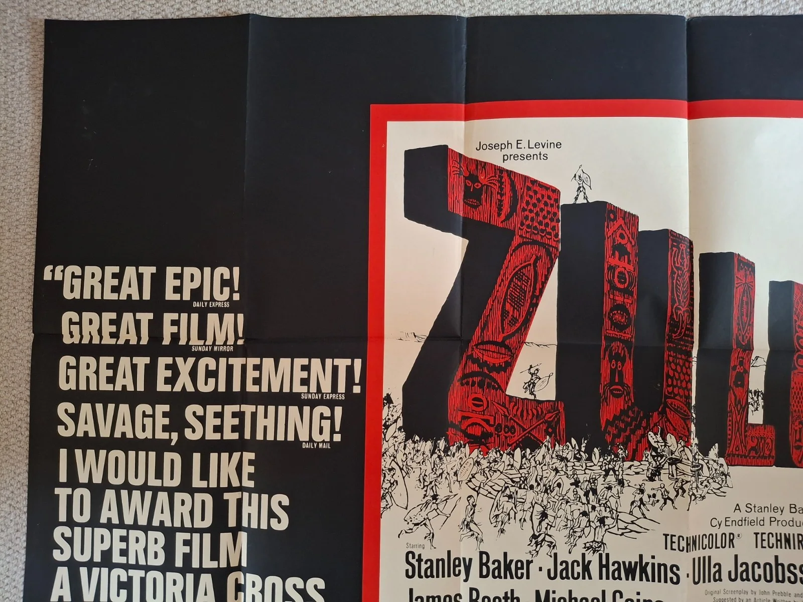 Zulu Rare & Original RR Original UK Quad Film Cinema Movie Poster 40x30 Folded, изображение 3
