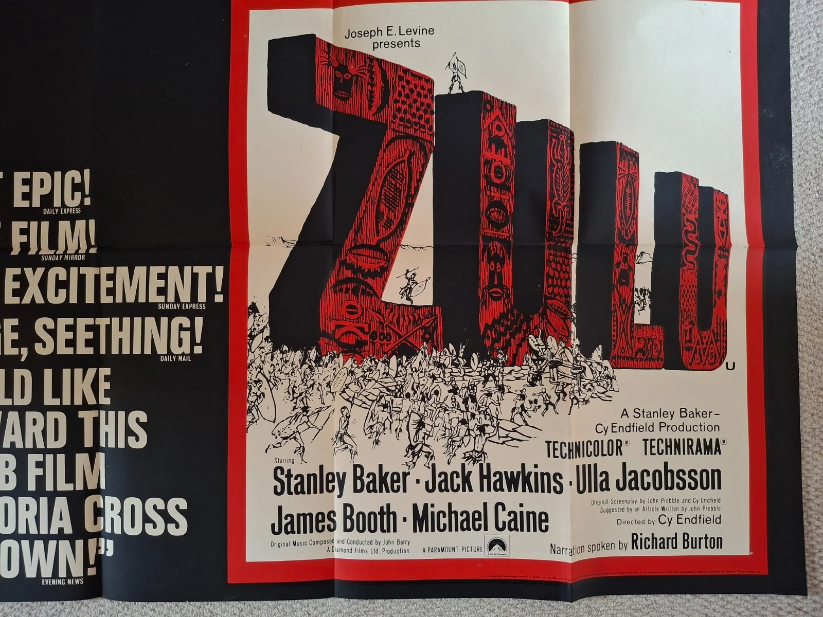 Zulu Rare & Original RR Original UK Quad Film Cinema Movie Poster 40x30 Folded, изображение 5