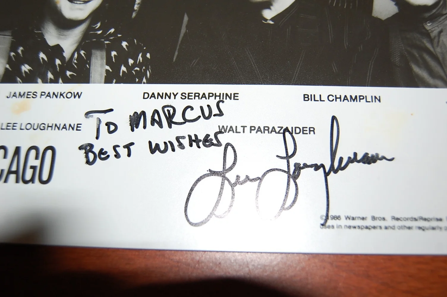 Lee Loughnane "Chicago" band music signed 8x12 inch photo autograph signature, изображение 2