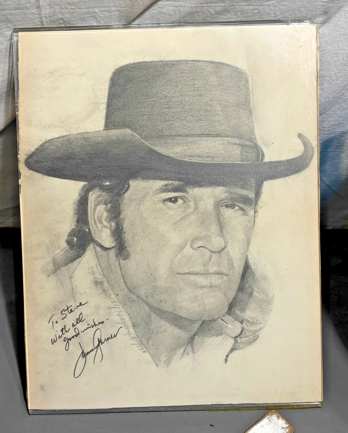 James Garner Micheal Reagan — 1983 MICHEAL REAGAN Original 11x14 Portrait pencil drawing JAMES GARNER Maverick, image 2