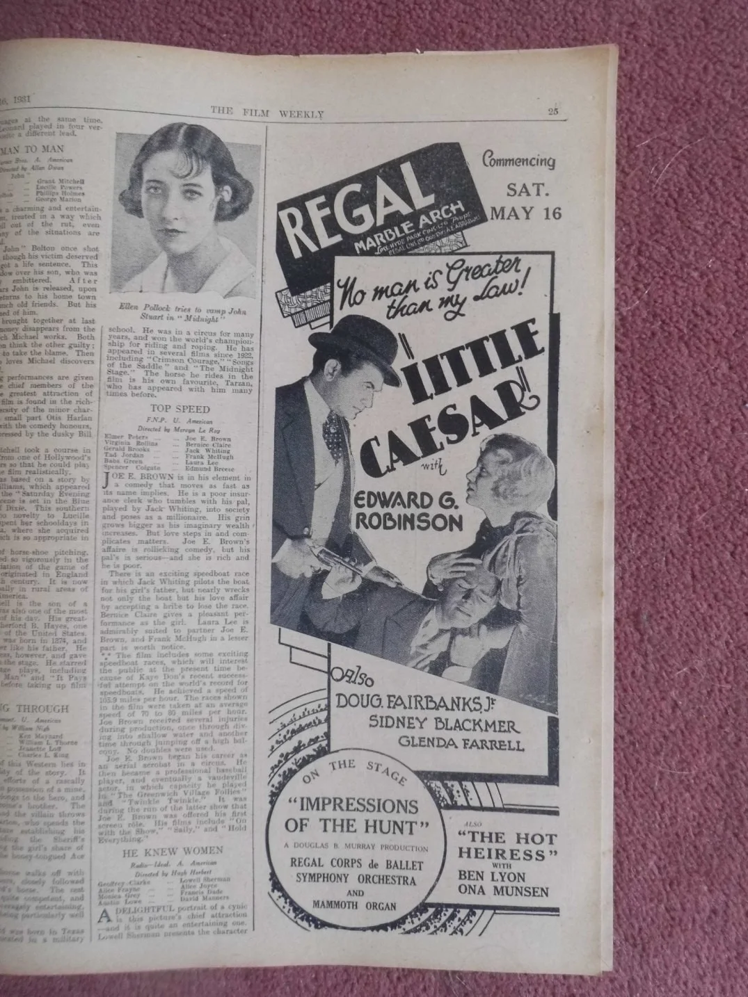 FILM WEEKLY (1931) UK mag JANET GAYNOR, GRETA GARBO, EDWARD G. ROBINSON, изображение 2
