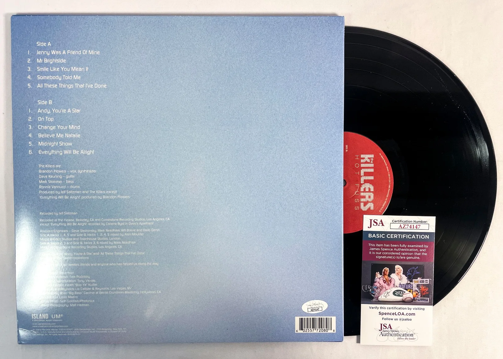 Brandon Flowers Signed Autographed HOT FUSS Vinyl Album EXACT Proof JSA, изображение 4