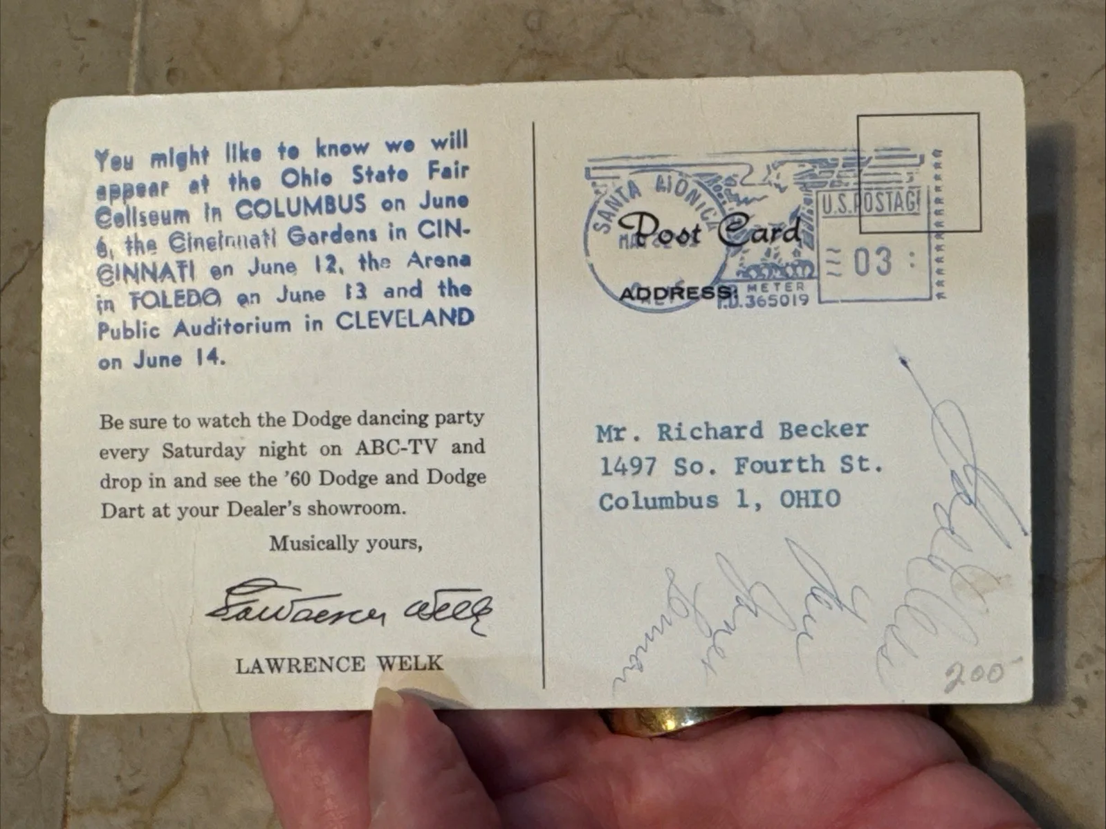 JANET LENNON-ORIGINAL AUTOGRAPHED CARD-LENNON SISTERS-May 22, 1961 ￼, изображение 3