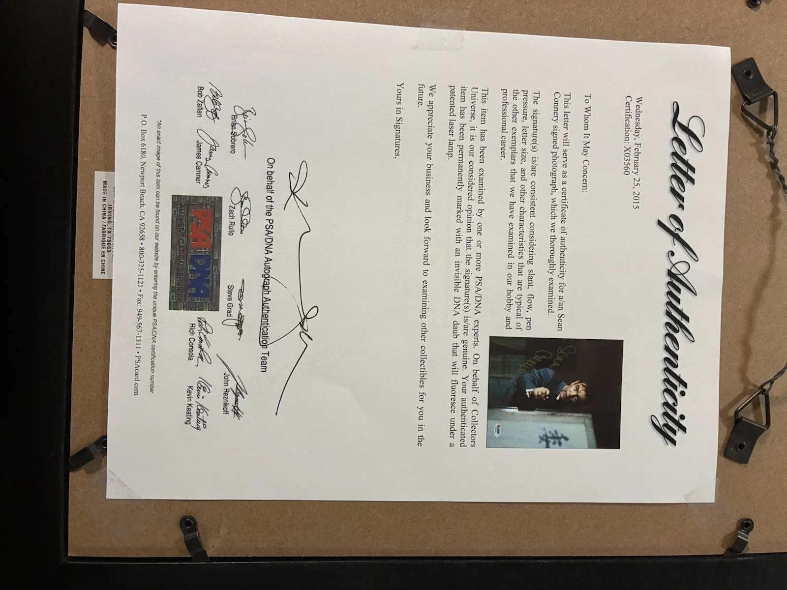 Sean Connery 8x10 Photo Psa Letter Of Authenticity, изображение 4