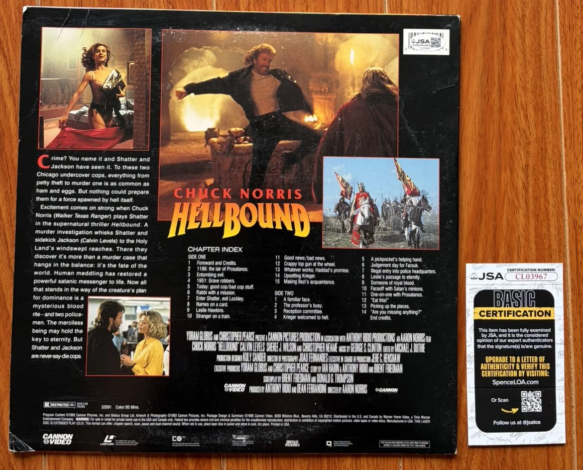 Chuck Norris AUTO Autographed Signed Laser Disc Hell Bound Movie JSA LEGEND, image 2