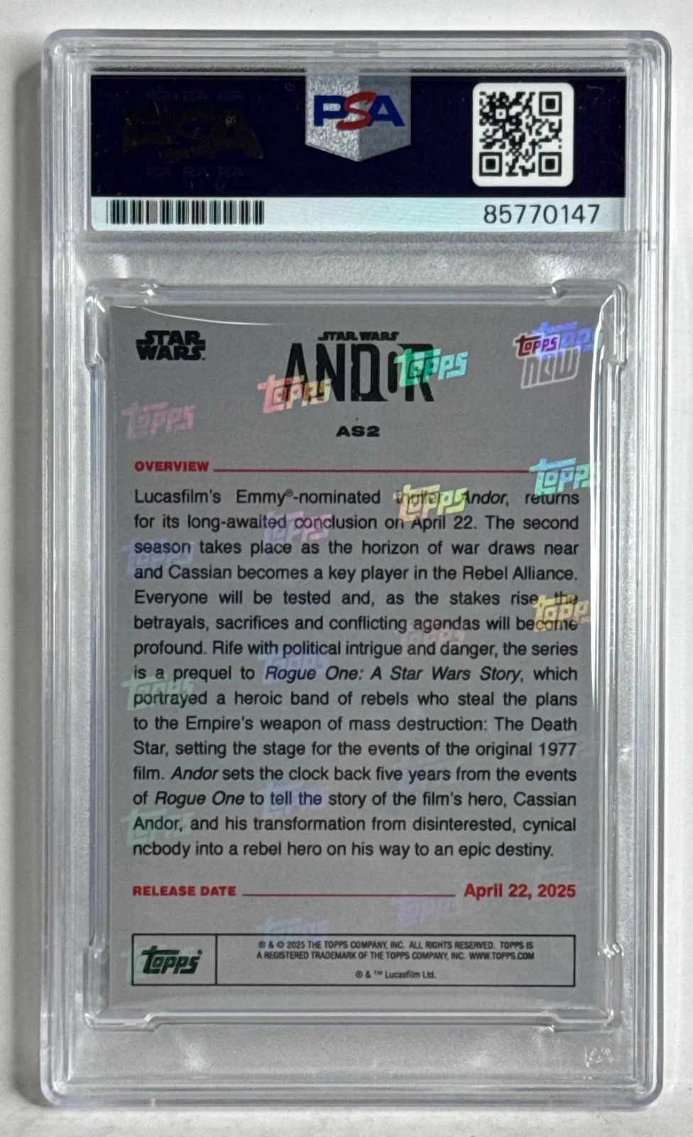 Dan Gilroy — Dan Gilroy & Tony Gilroy Signed 2025 Topps Star Wars Andor #AS2 Card Auto 10 PSA, image 3
