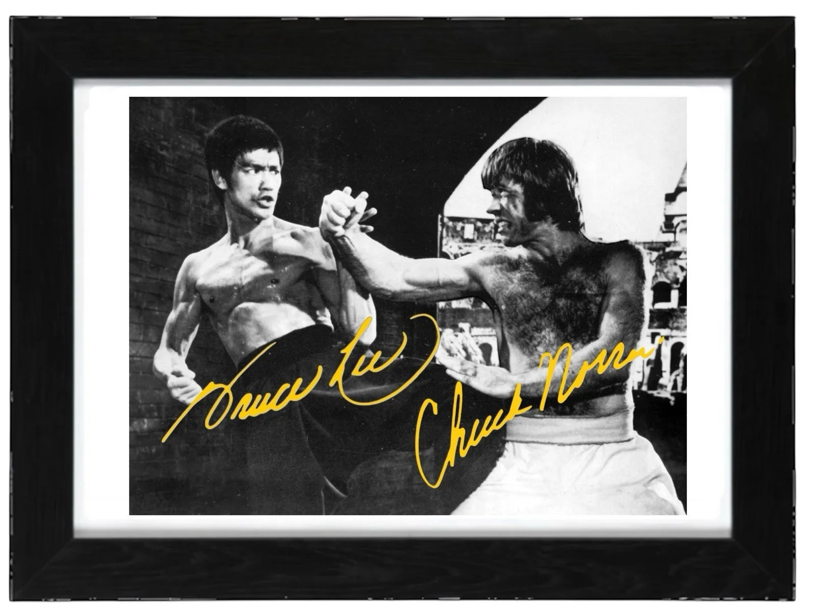 Chuck Norris and Bruce Lee Signed Autograph PHOTO Pre Print 6x4/A4/ Framed, изображение 2