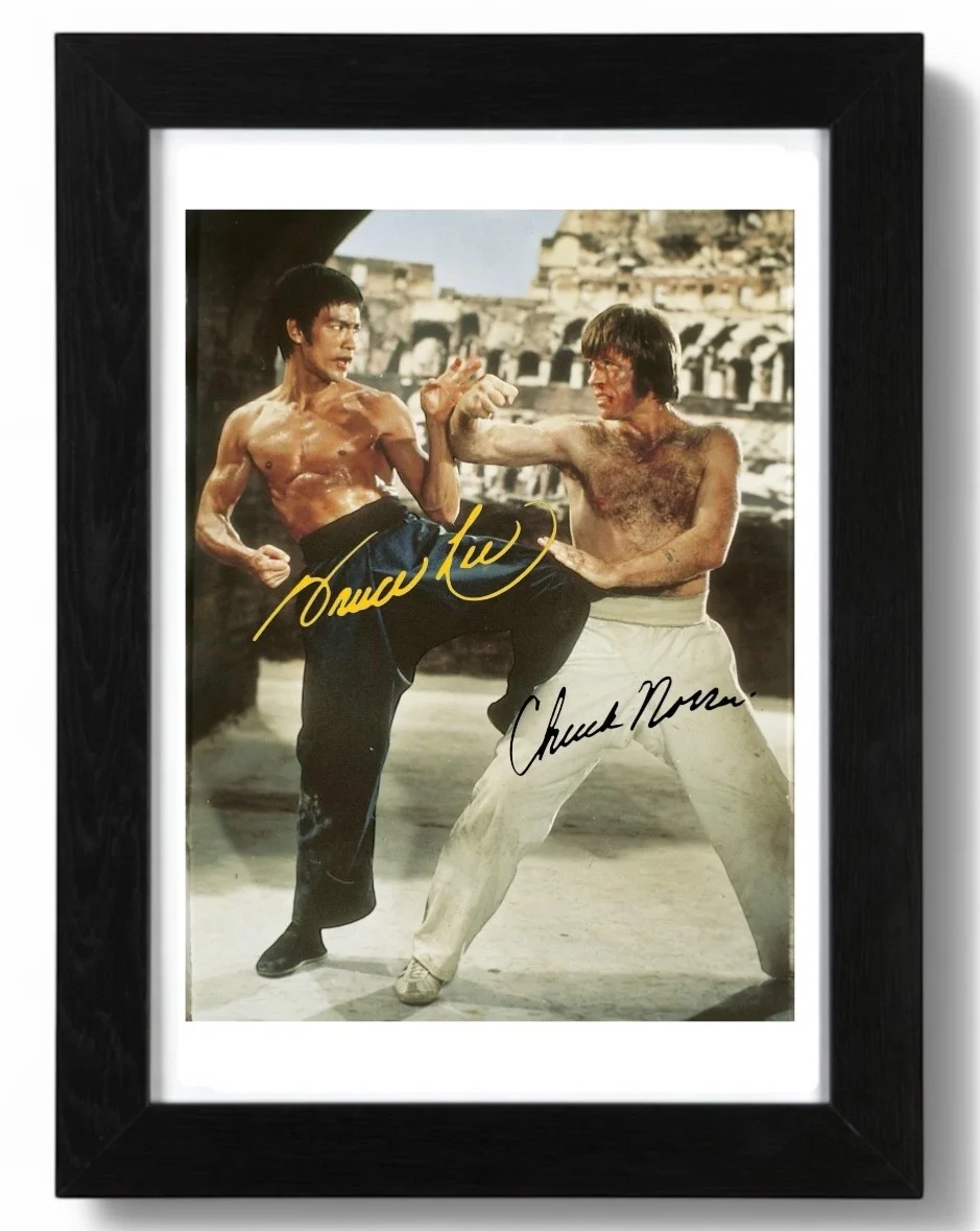 Chuck Norris and Bruce Lee Signed Autograph PHOTO Pre Print 6x4/A4/ Framed, изображение 3