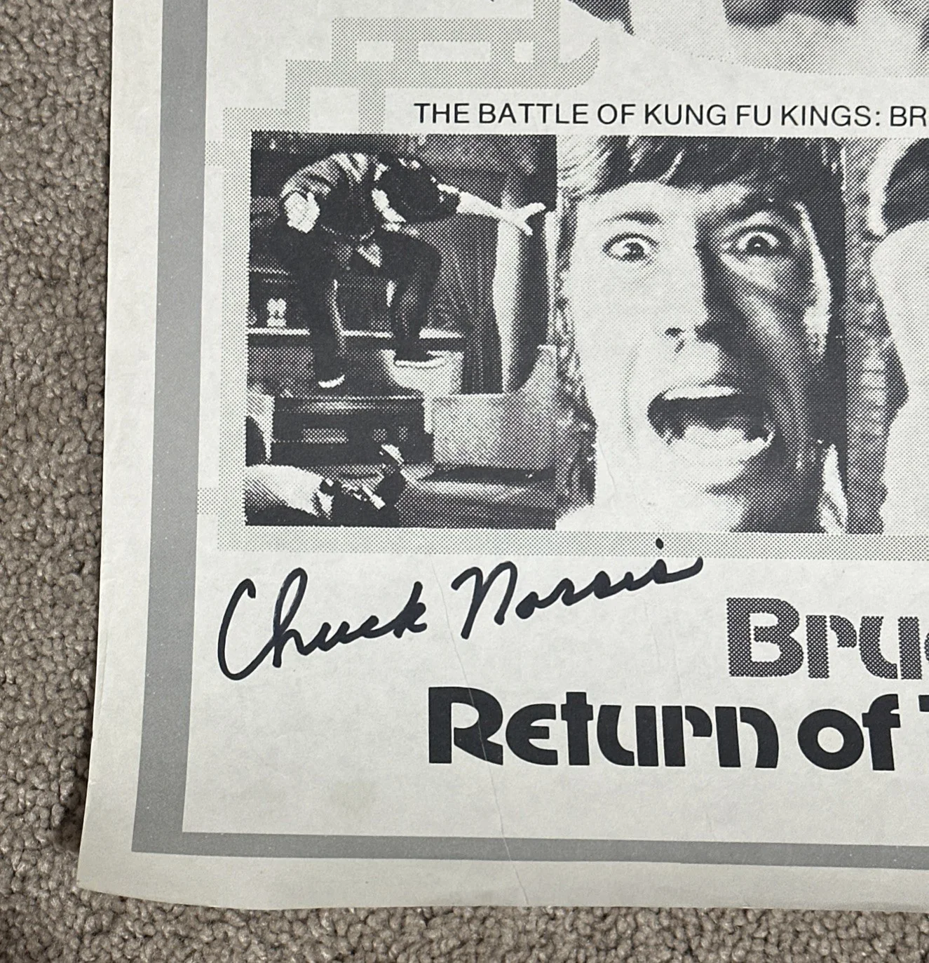 Chuck Norris Autographed 22" X 17" "Way of The Dragon" POSTER Bruce Lee Beckett, изображение 2