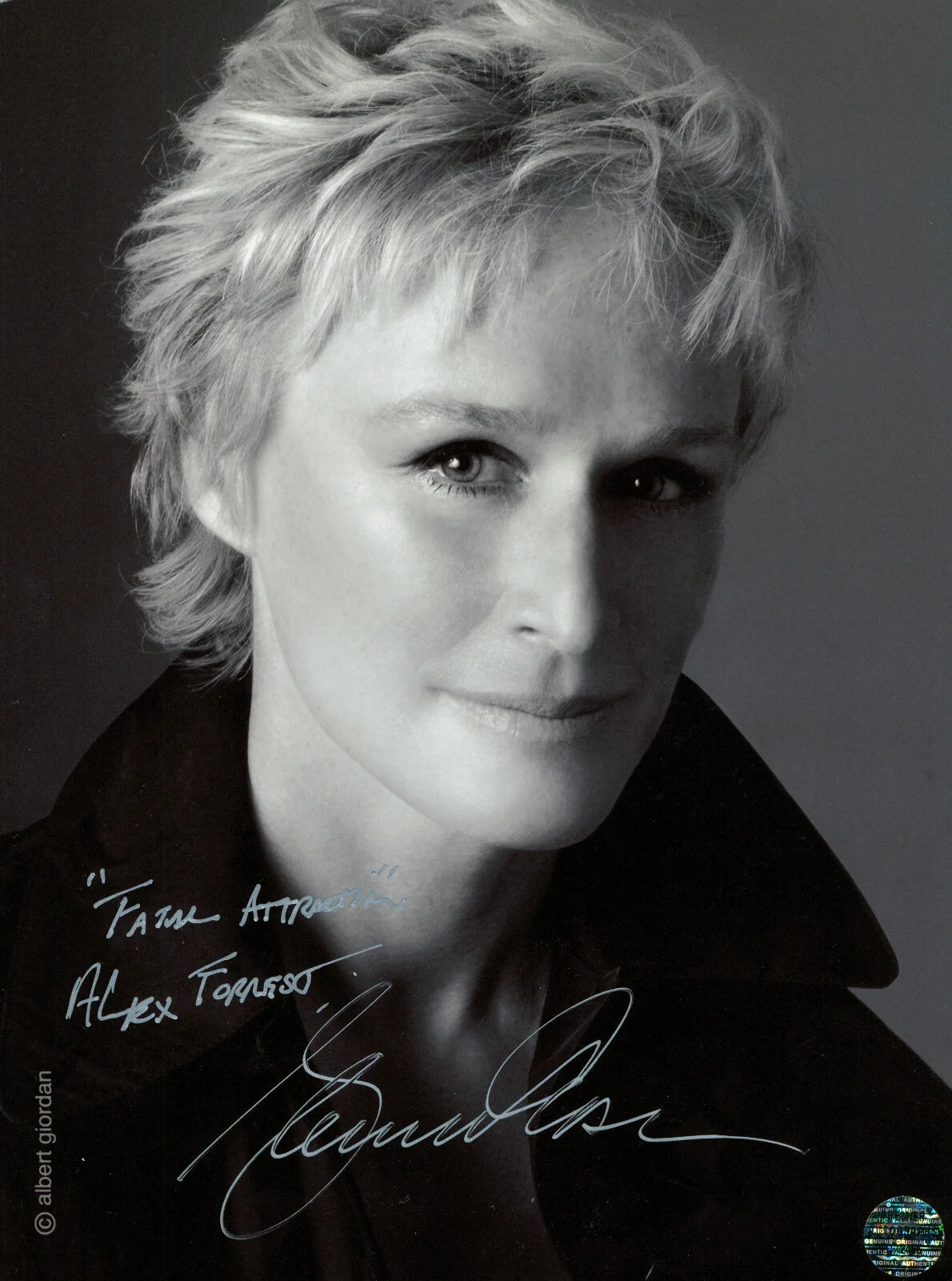 Glenn Close — Glenn Close Signed Autograph 7.5x10 photo Fatat Attraction Rare Character name