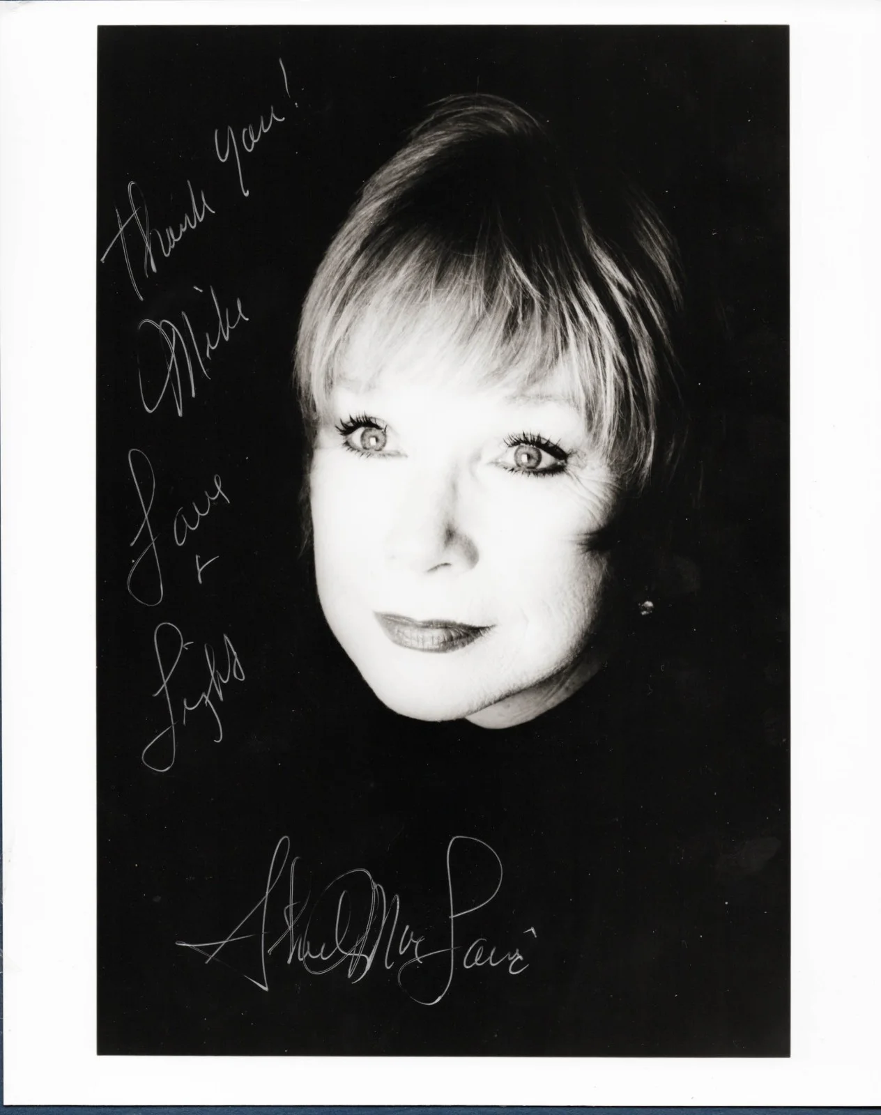 Shirley MacLaine — Shirley MacLaine, Signed" To Mike-Autographed8x10 B&W Photo, Actress, W/COA