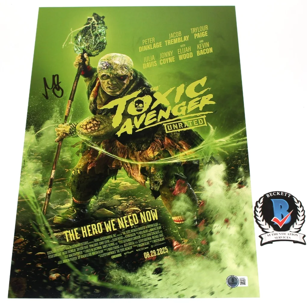 Macon Blair — MACON BLAIR SIGNED 'THE TOXIC AVENGER' 12x18 MOVIE POSTER BECKETT COA DIRECTOR
