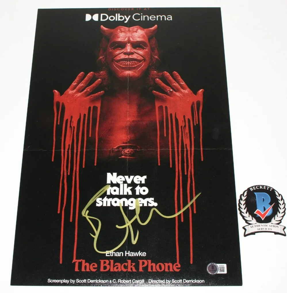 Ethan Hawke — ETHAN HAWKE SIGNED THE BLACK PHONE 12x18 MOVIE POSTER BECKETT COA BAS AUTOGRAPH