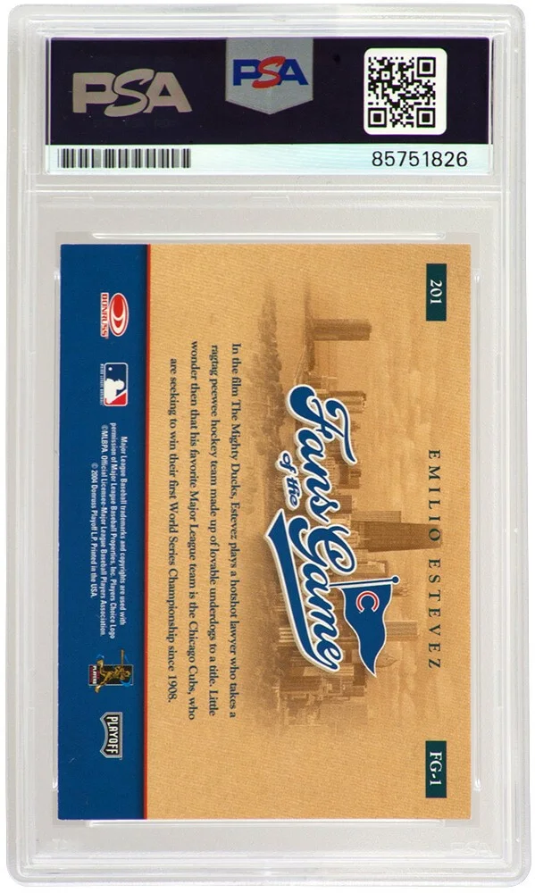 Websites — Emilio Estevez Signed 2004 Donruss Fans of the Game Card #201 (PSA Encapsulated), изображение 2