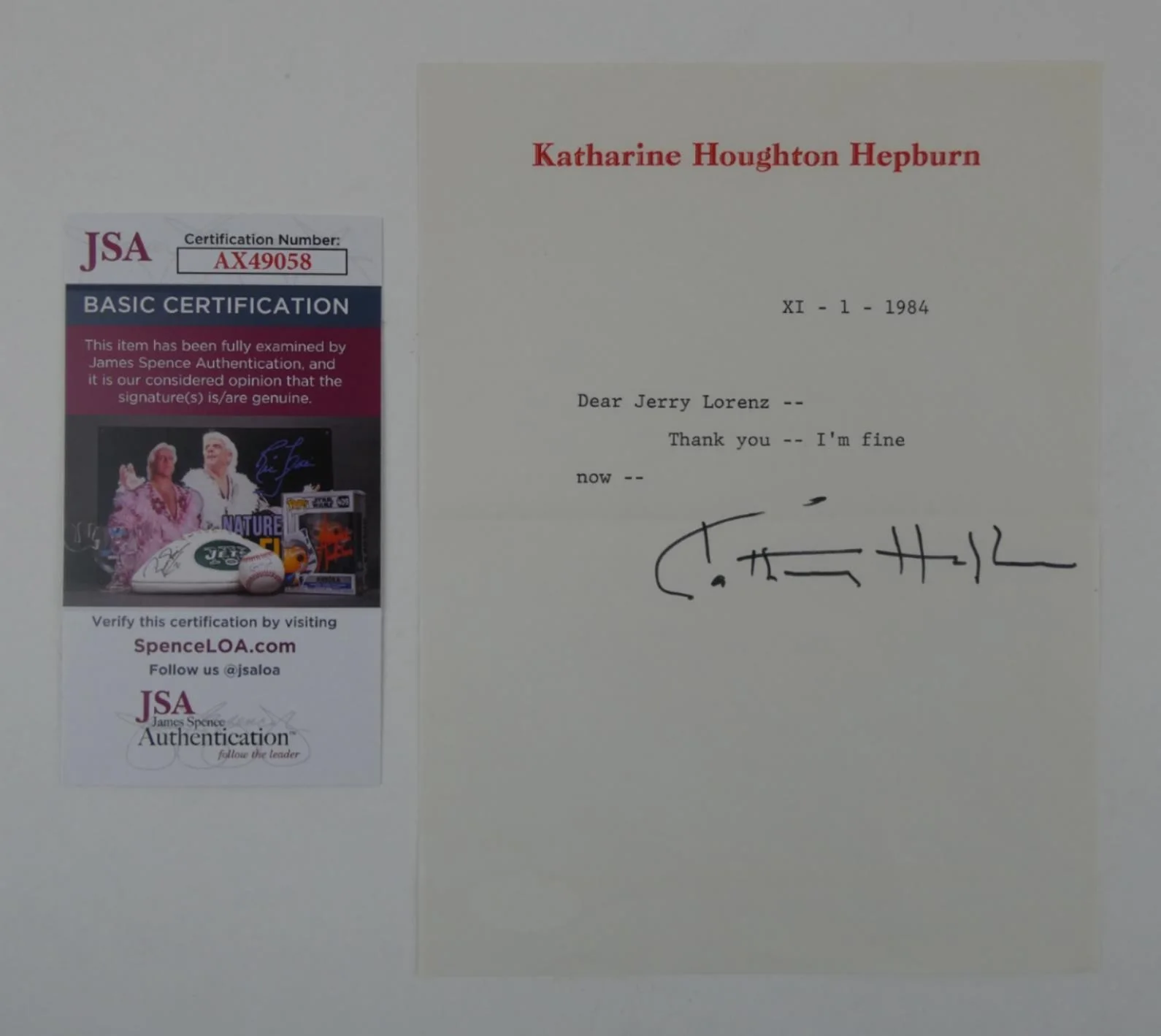 Katherine Hepburn — Katharine Hepburn Signed Typed Letter TLS Autographed 6x8 w/ Envelope, JSA COA