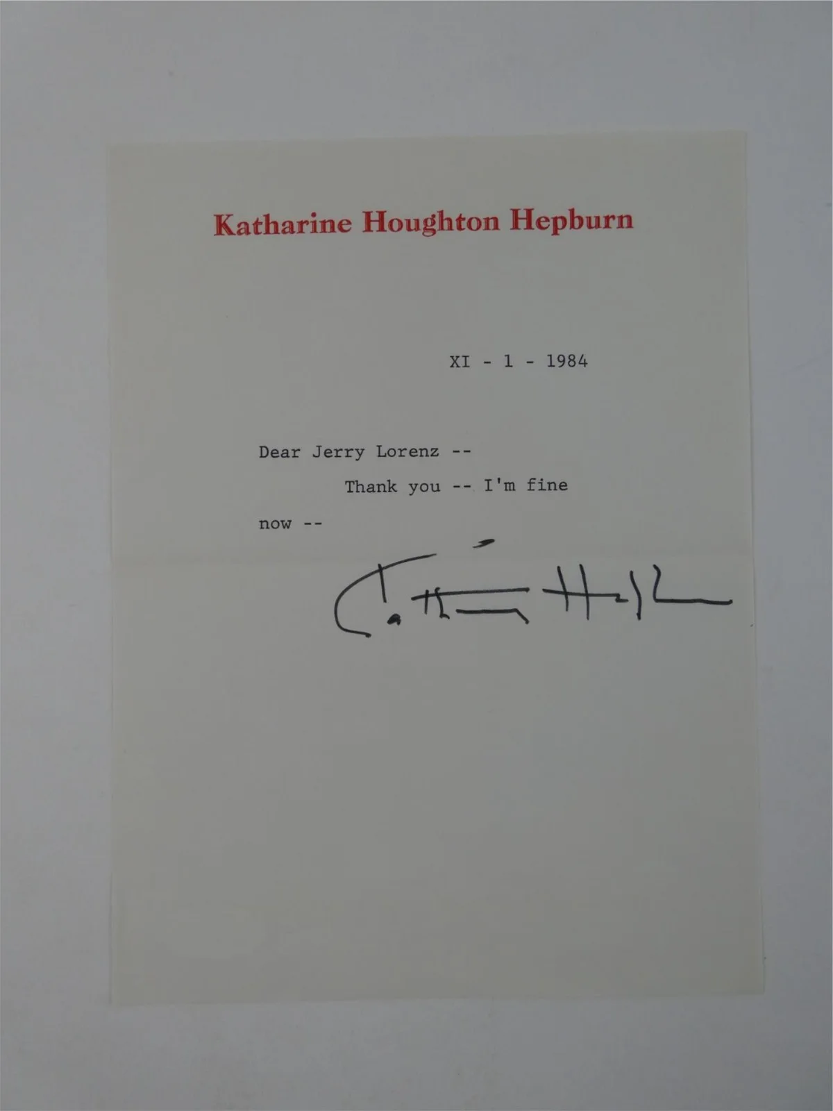 Katherine Hepburn — Katharine Hepburn Signed Typed Letter TLS Autographed 6x8 w/ Envelope, JSA COA, изображение 2
