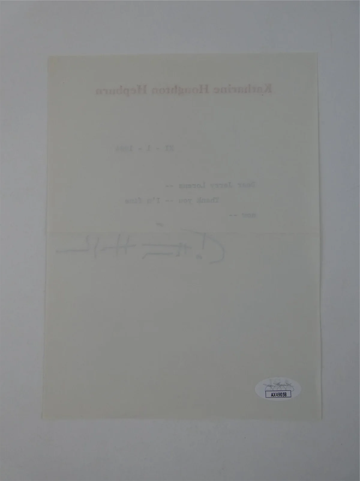 Katherine Hepburn — Katharine Hepburn Signed Typed Letter TLS Autographed 6x8 w/ Envelope, JSA COA, изображение 4