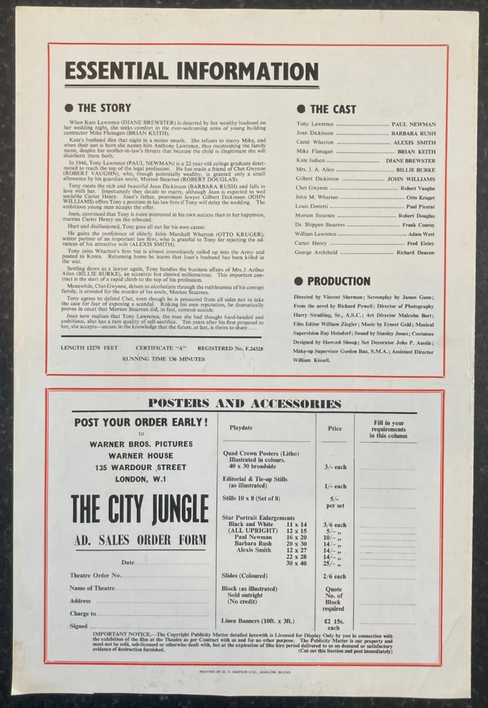 THE CITY JUNGLE 1959 Original Movie Large UK Campaign Press Book - Paul Newman, изображение 2