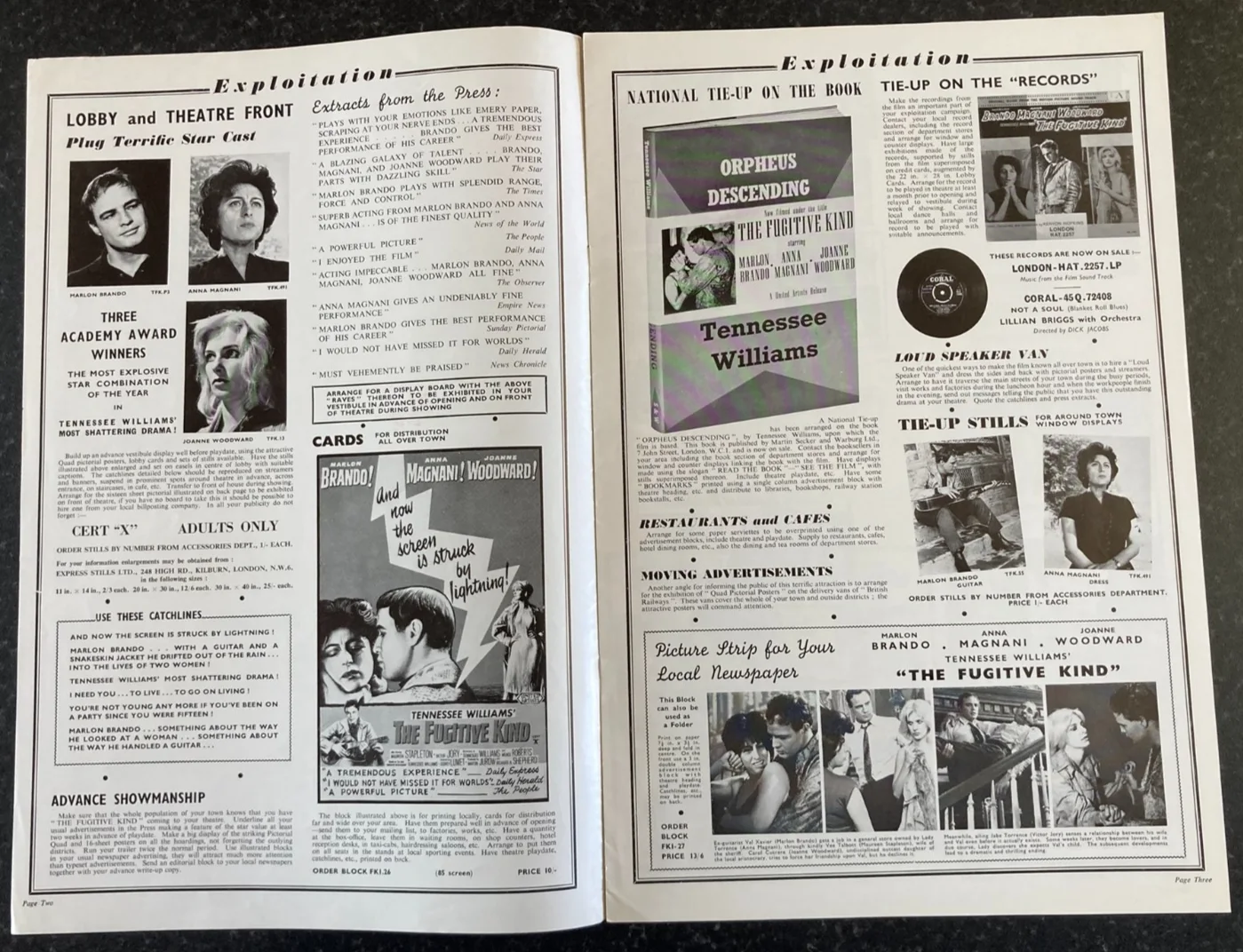 THE FUGITIVE KIND 1960 Original Movie Large UK Campaign Press Book - Brando, изображение 3