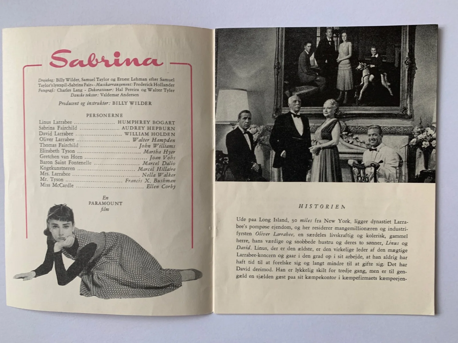 Sabrina 1954 Original Danish Cinema Programme Hepburn, Bogart, Holden. Paramount, image 3