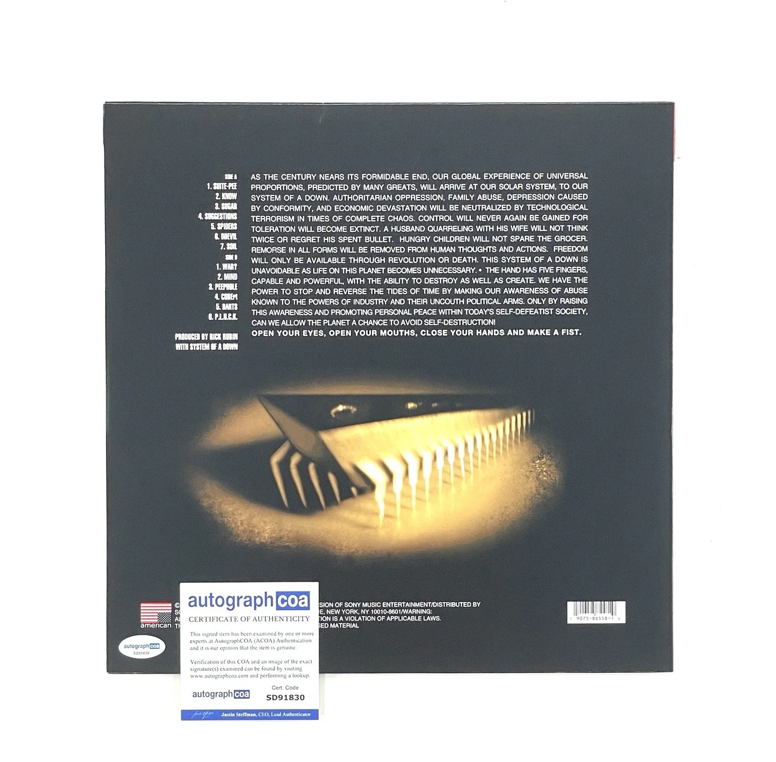 System of a Down Rare Band Signed Vinyl Album Record ACOA Certified Autographed, image 2