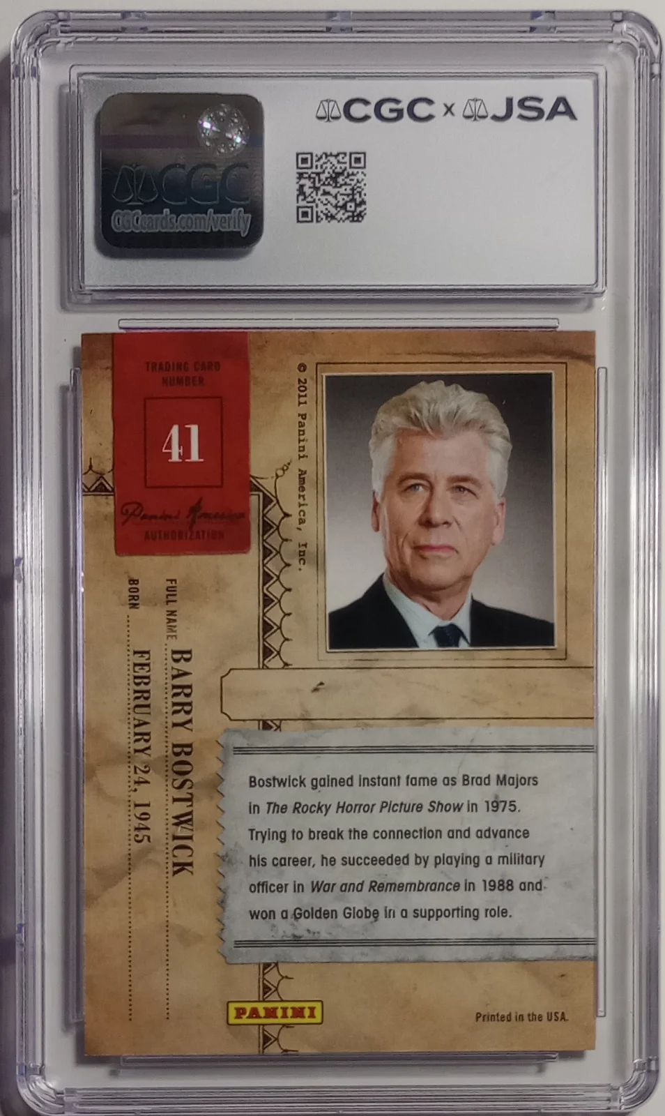 Barry Bostwick — Barry Bostwick Signed 2011 Panini Americana #41 (CGC 8 / Auto 10), image 2