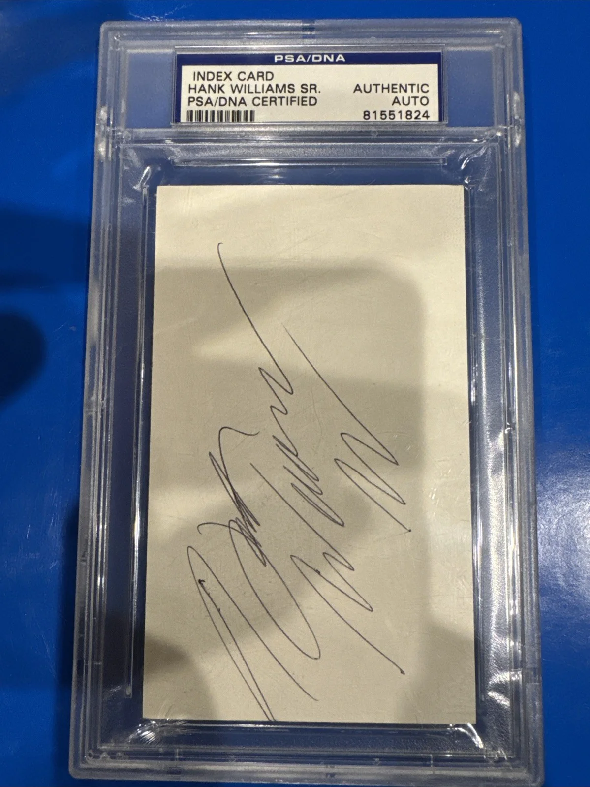 Hank Williams Sr. Signed PSA ERROR Index Card Signed By Hank Jr. / Labeled As SR, image 2