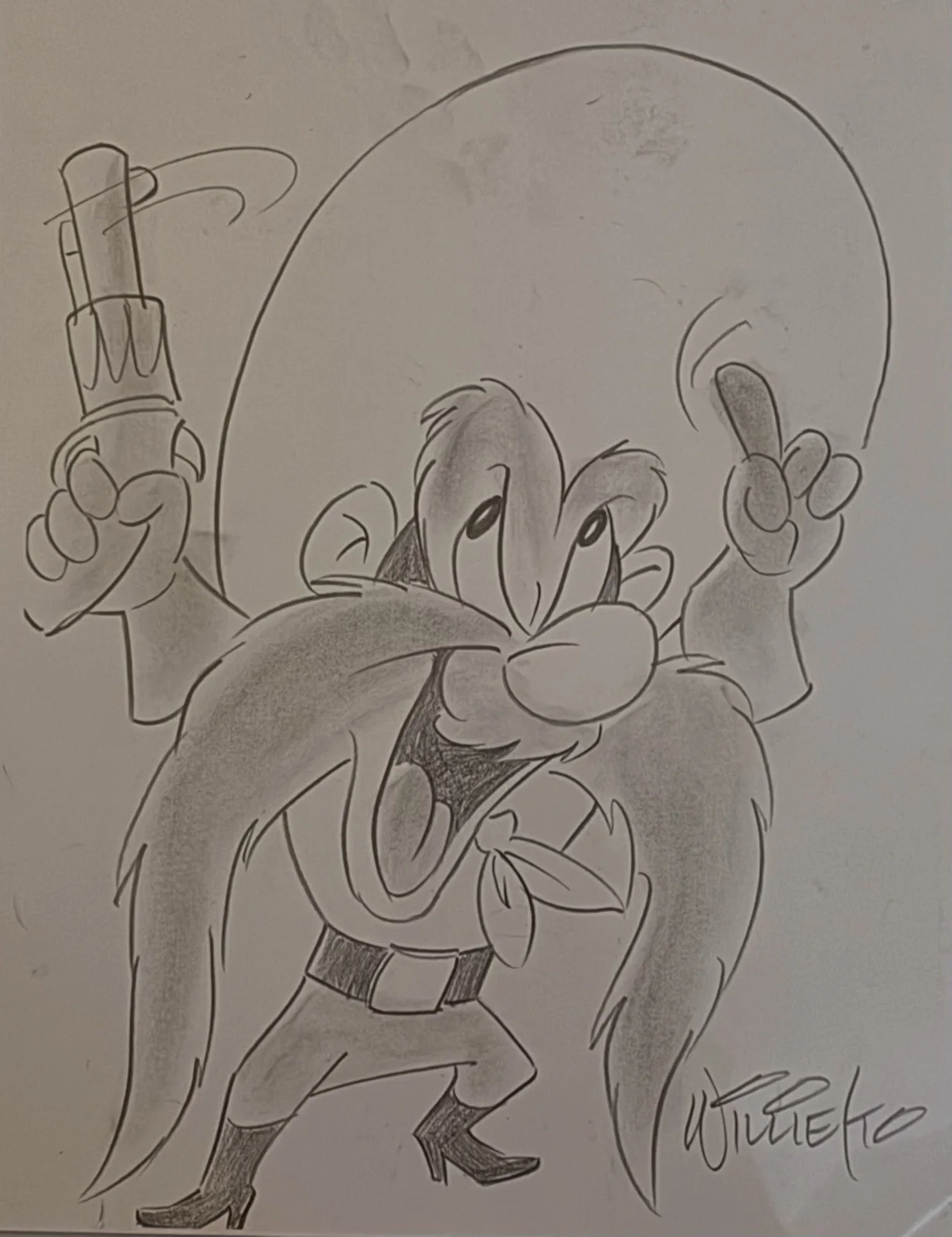 Willie Ito — Willie Ito , Signed Autographed, Original Pencil Sketch / drawing Yosemite Sam