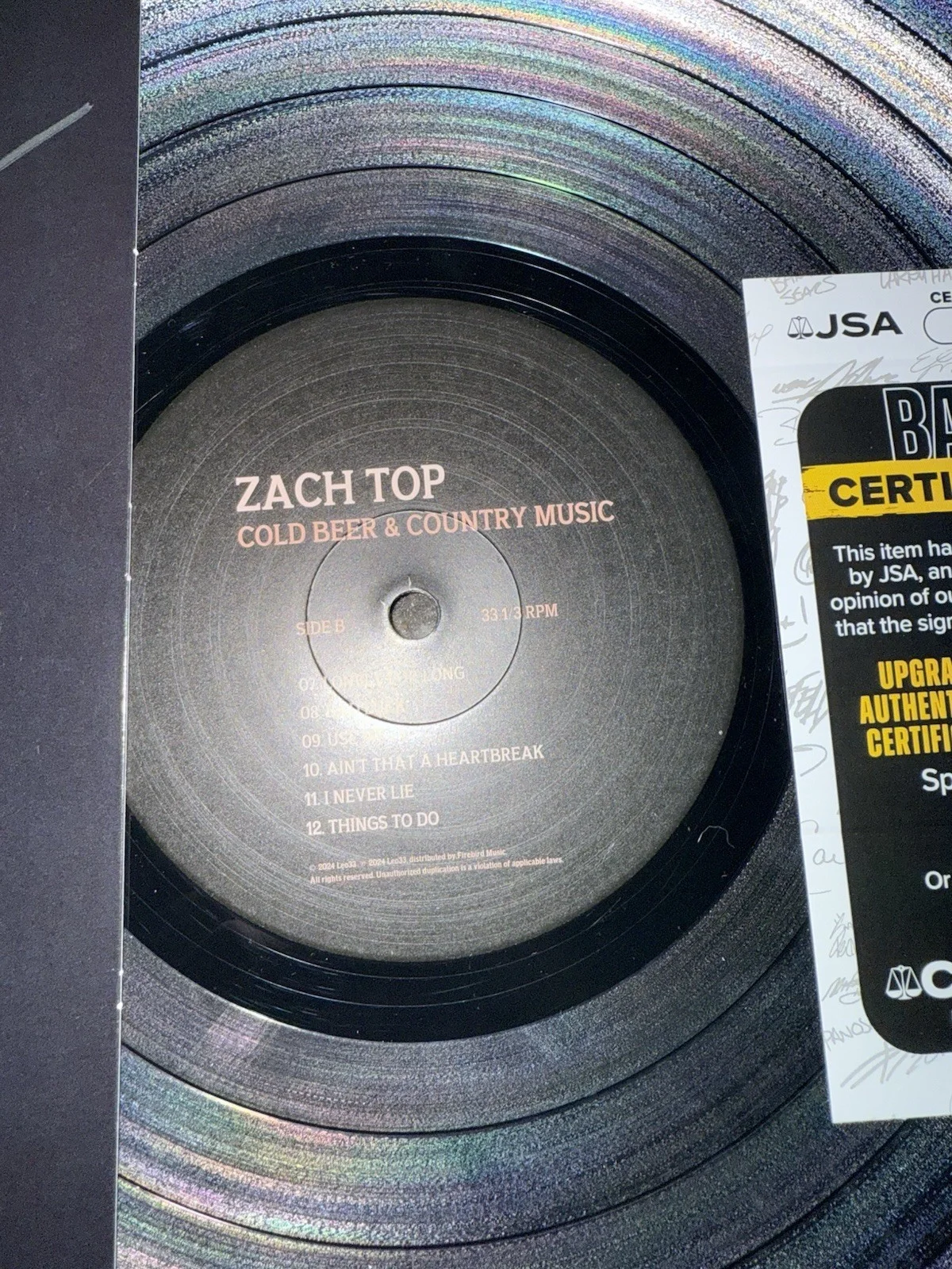 ZACH TOP SIGNED AUTOGRAPHED COLD BEER & COUNTRY MUSIC ALBUM VINYL COUNTRY JSA, изображение 5