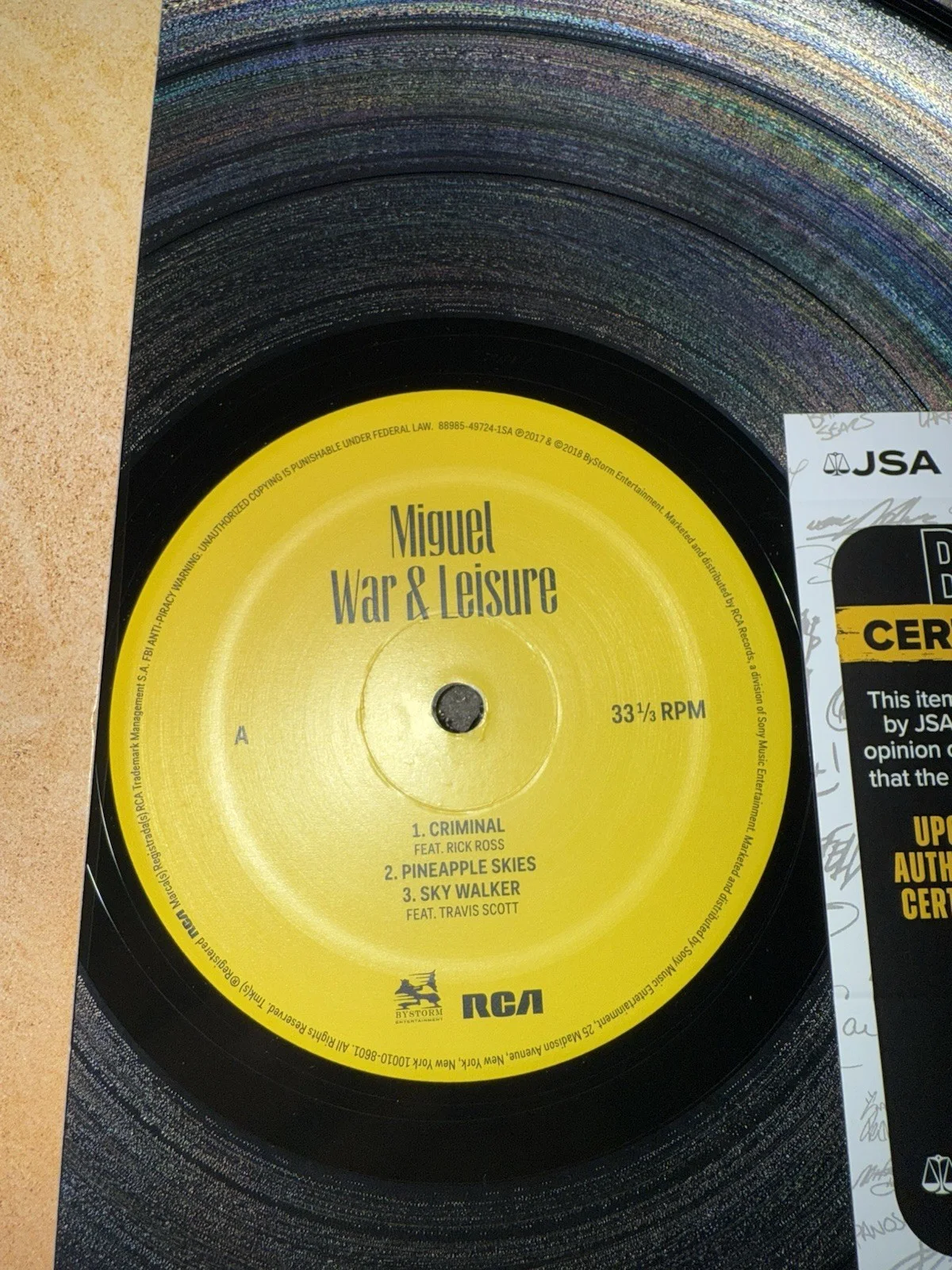 MIGUEL SIGNED AUTOGRAPHED WAR & LEISURE VINYL ALBUM RECORD LP MUSIC JSA COA, image 5