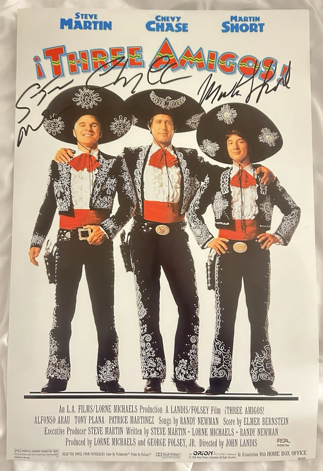 Chevy Chase, Steve Martin, & Martin Short — Three Amigos Signed 12x18 Movie Poster Chevy Chase Steve Martin Short PSA COA